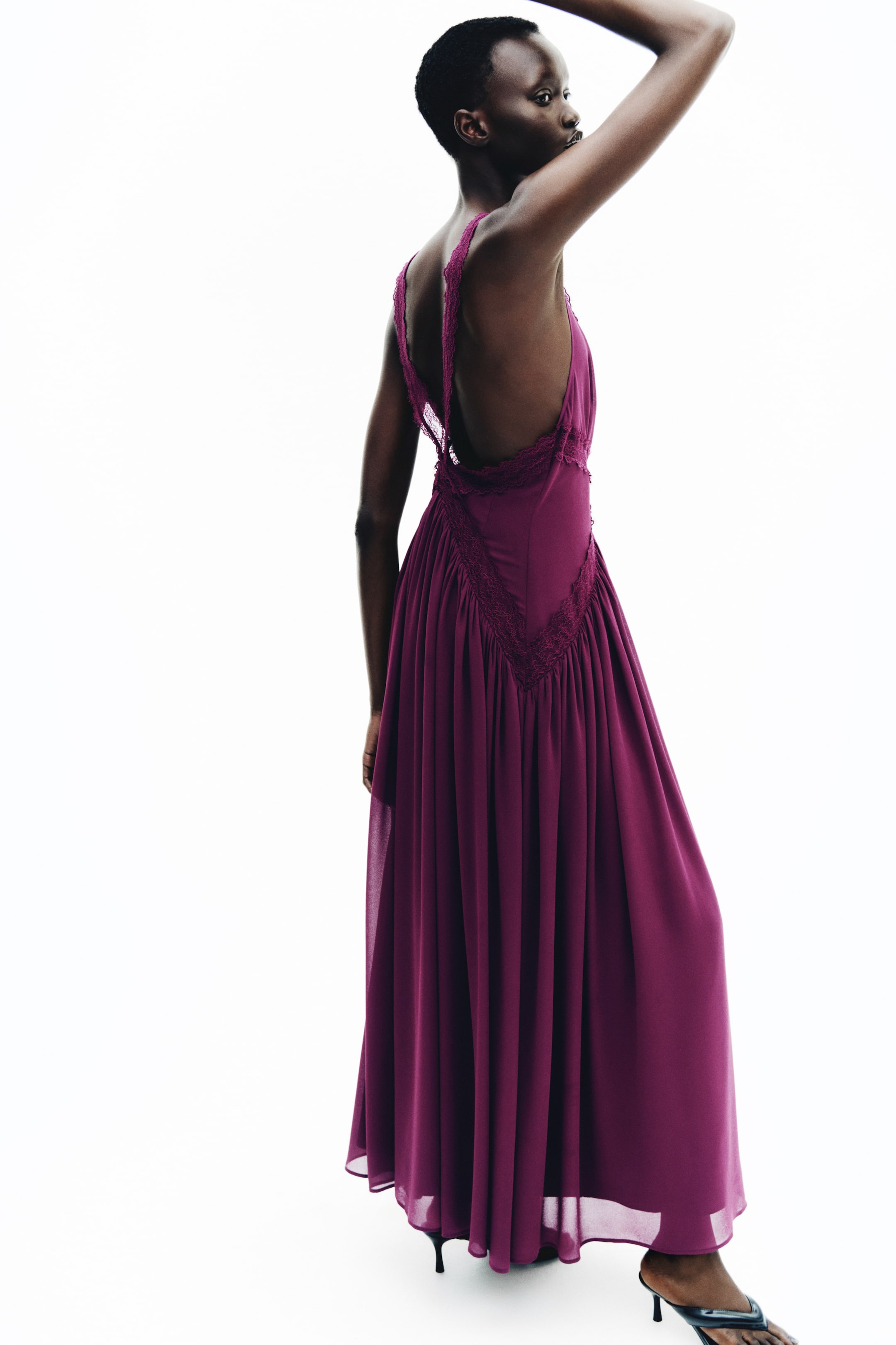 Lace-Inset Chiffon Dress