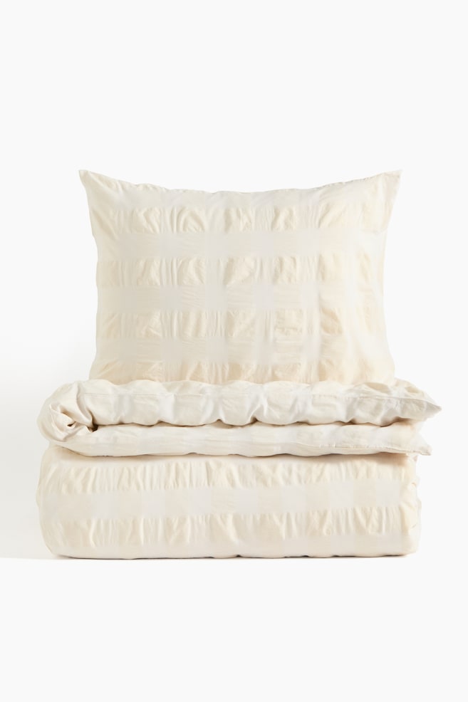 Cotton Twin Duvet Cover Set - Light beige/White - 1