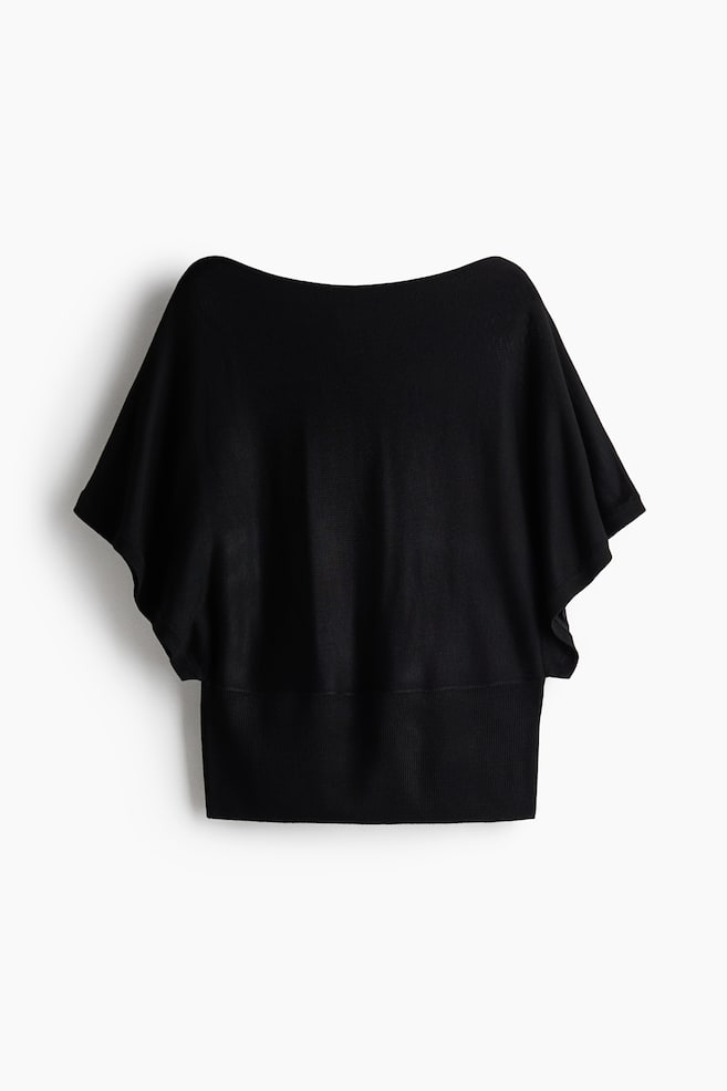 Top in maglia fine con maniche a pipistrello - Nero/Talpa polvere/Grigio scuro mélange - 1