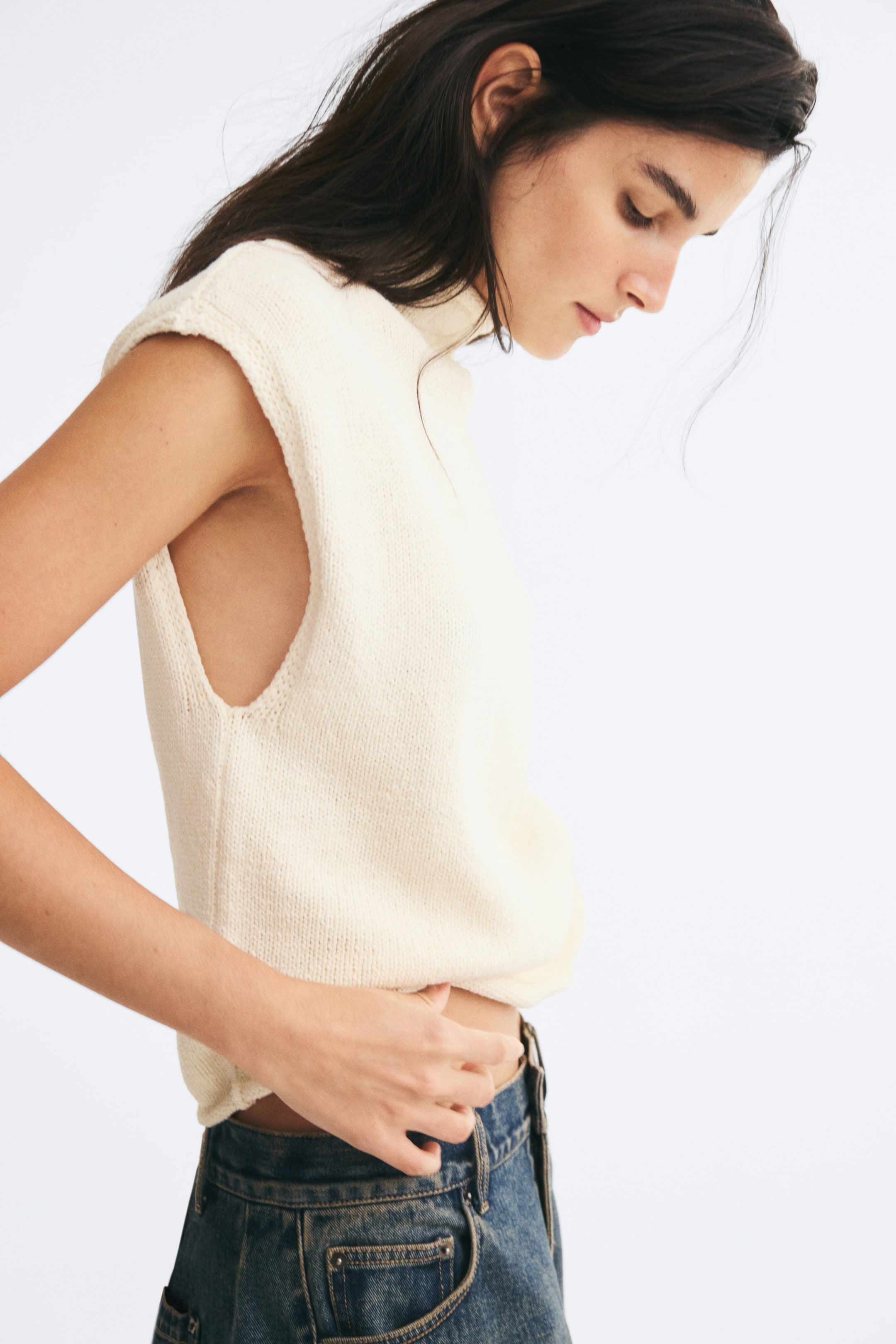 Rolled-Edge Mock Turtleneck Sweater Vest