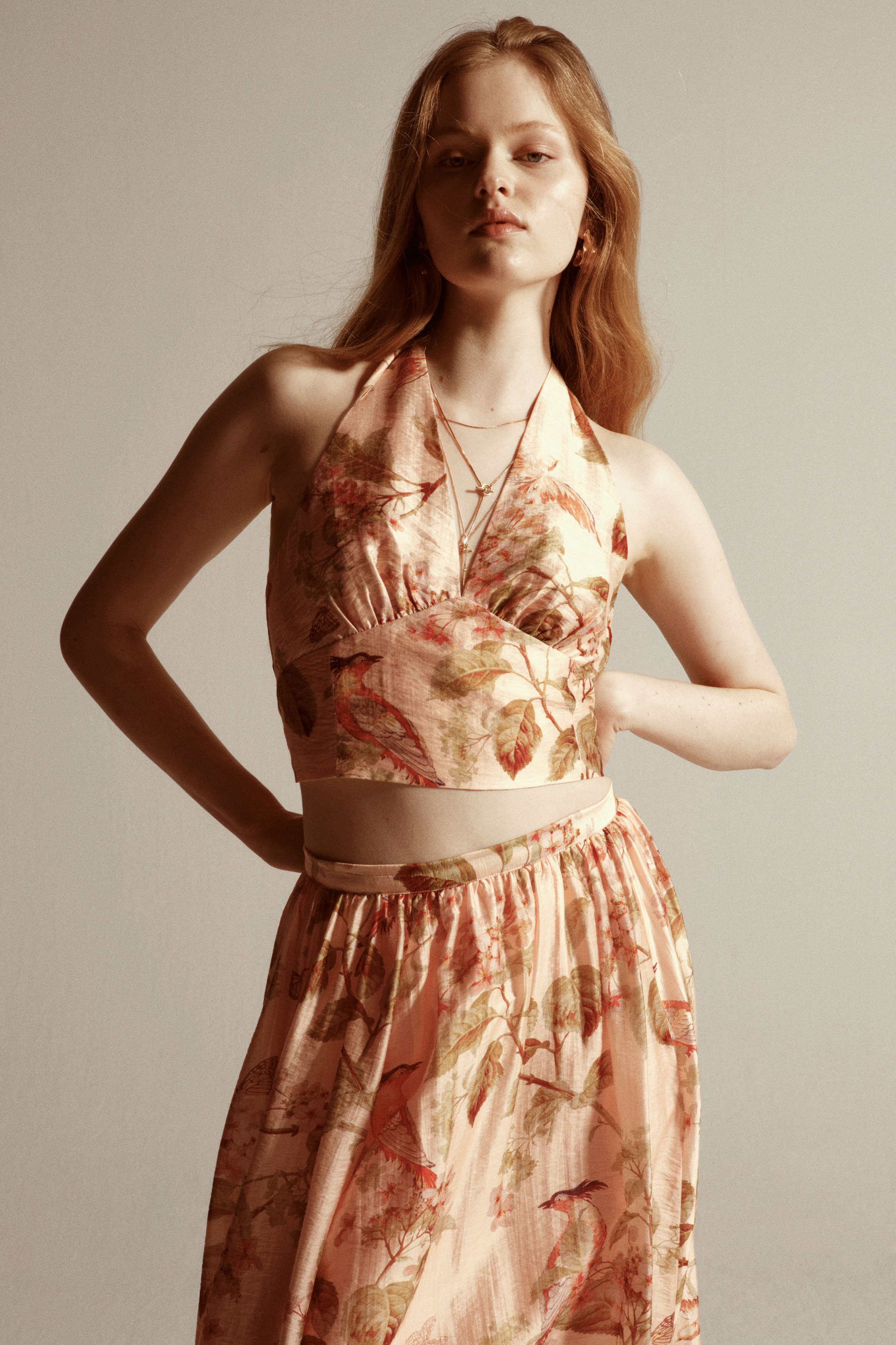 Top halter con stampa - Rosa chiaro/fiori