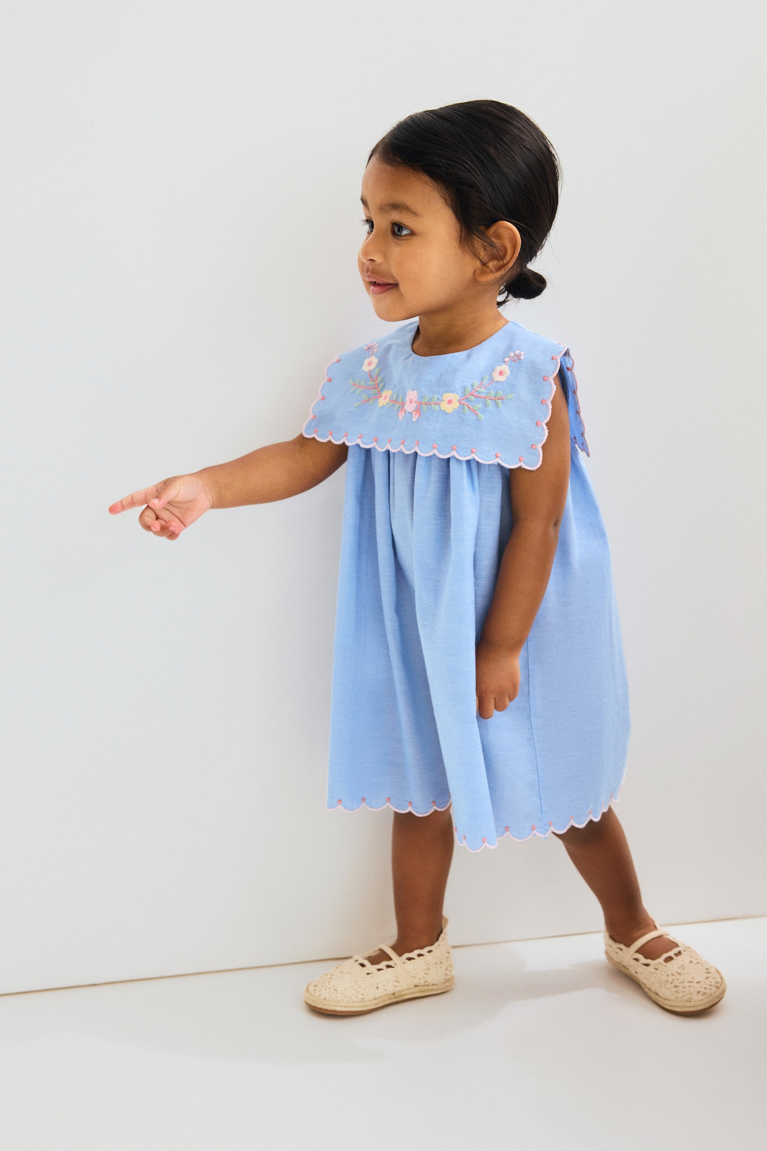 Embroidered cotton dress - Denim blue/Flowers - 4