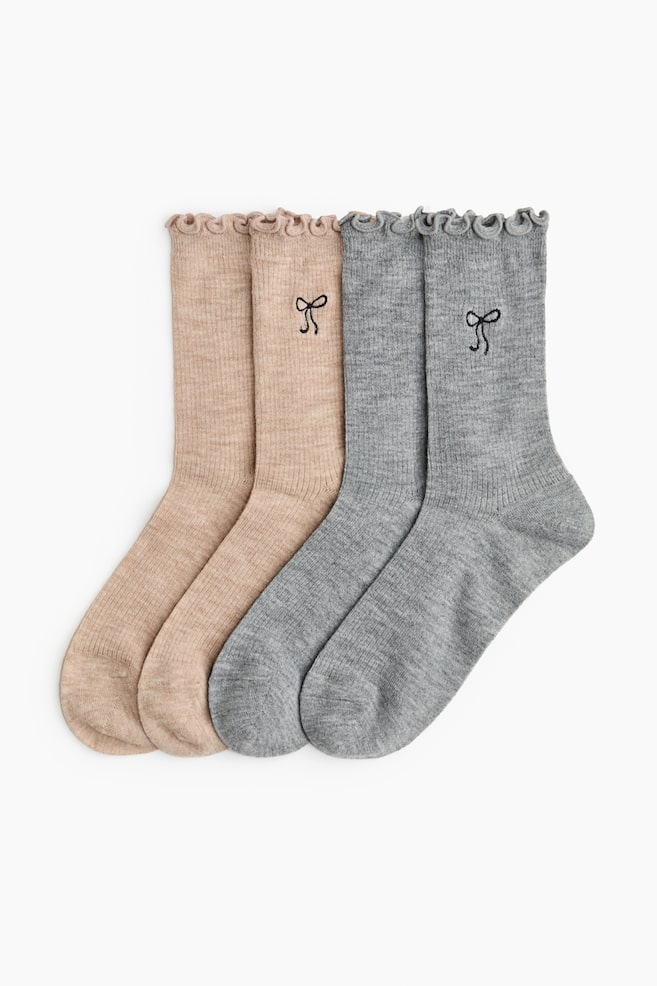 Pack de 2 pares de meias em mistura de lã - Cinzento/Bege mesclado - 1