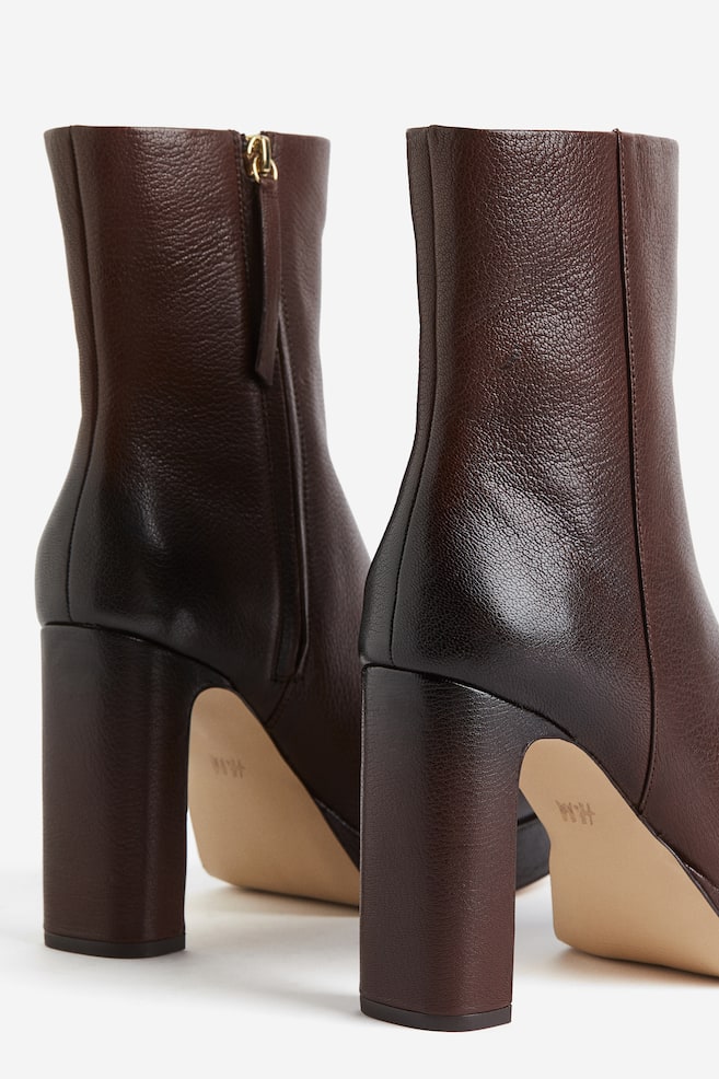 Støvler i læder med hæl - Mørkebrun/Sort - 4
