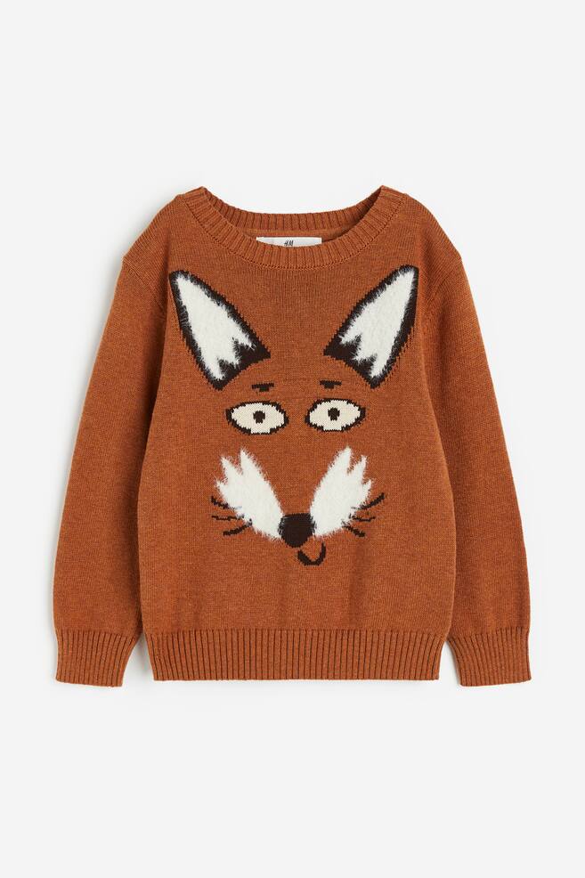 Jacquard-knit jumper - Brown/Fox/Grey/Dinosaurs - 1