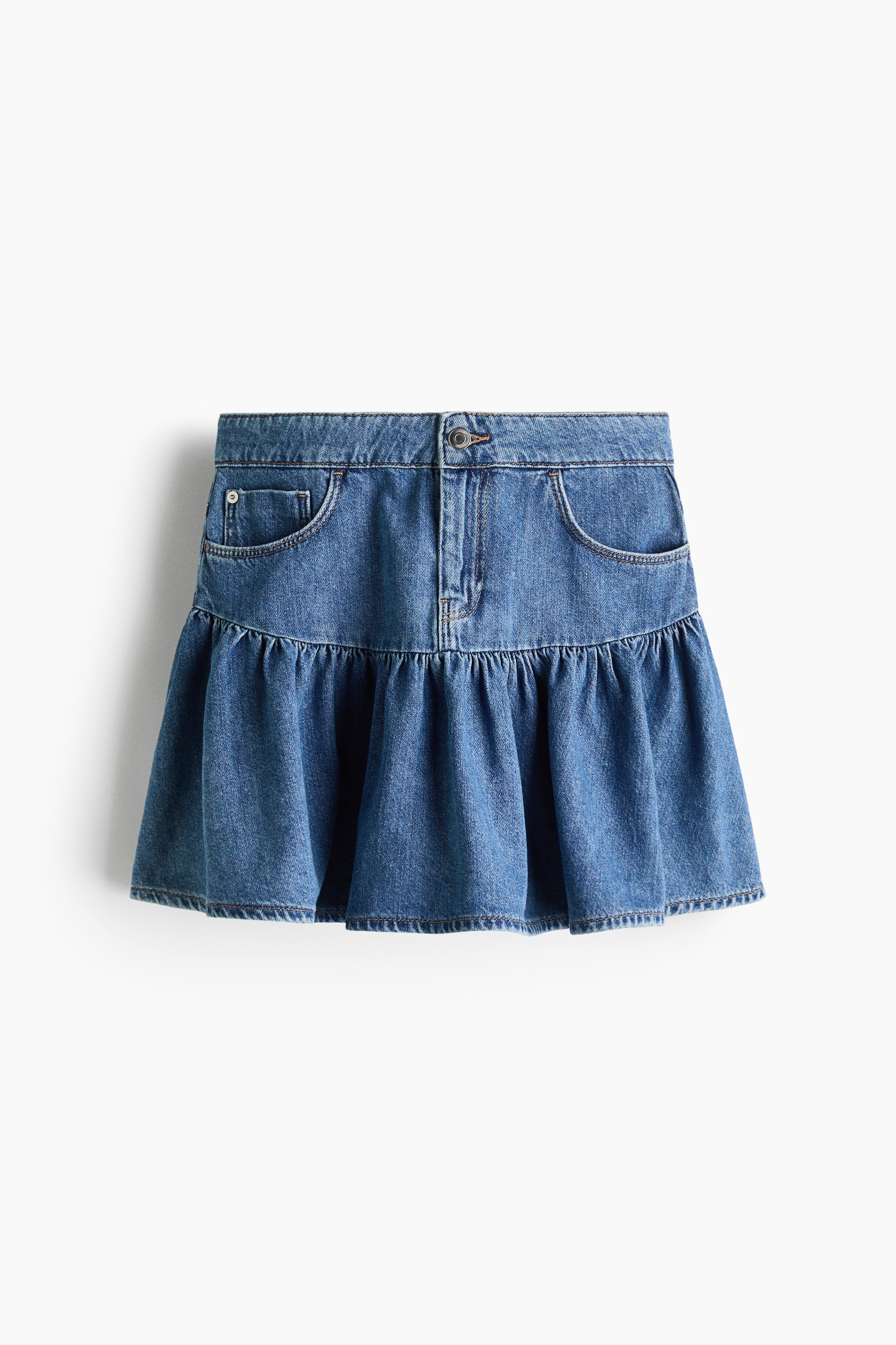 Flared Denim Skirt - Denim blue