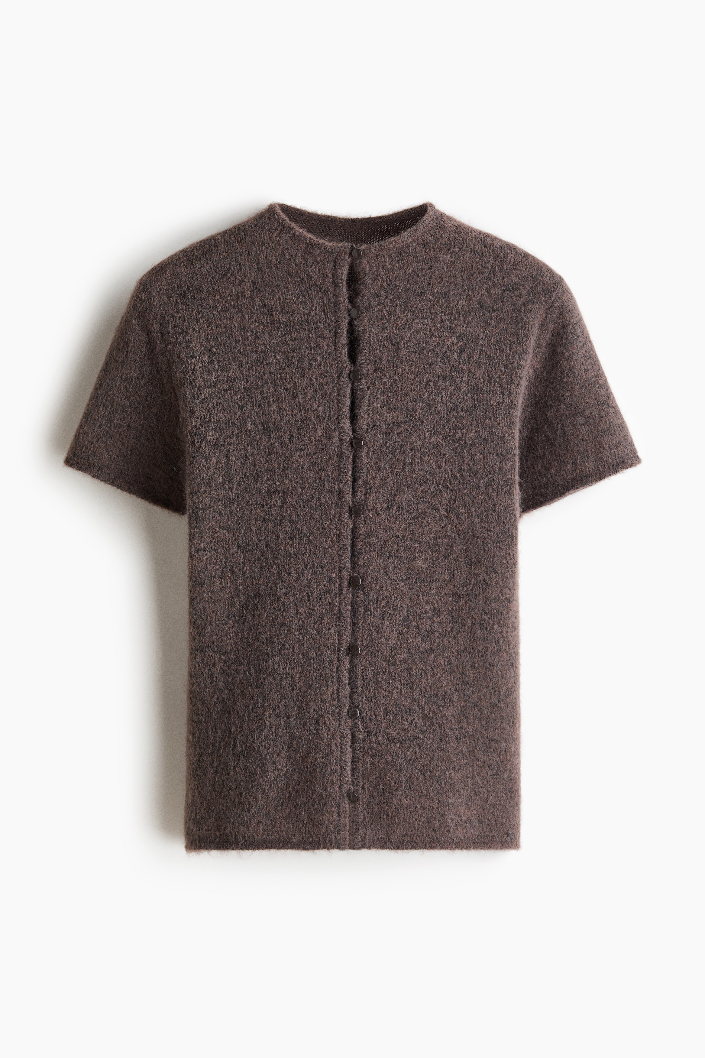 Short-Sleeved Fine-Knit Cardigan - Taupe/Burgundy/Light pink