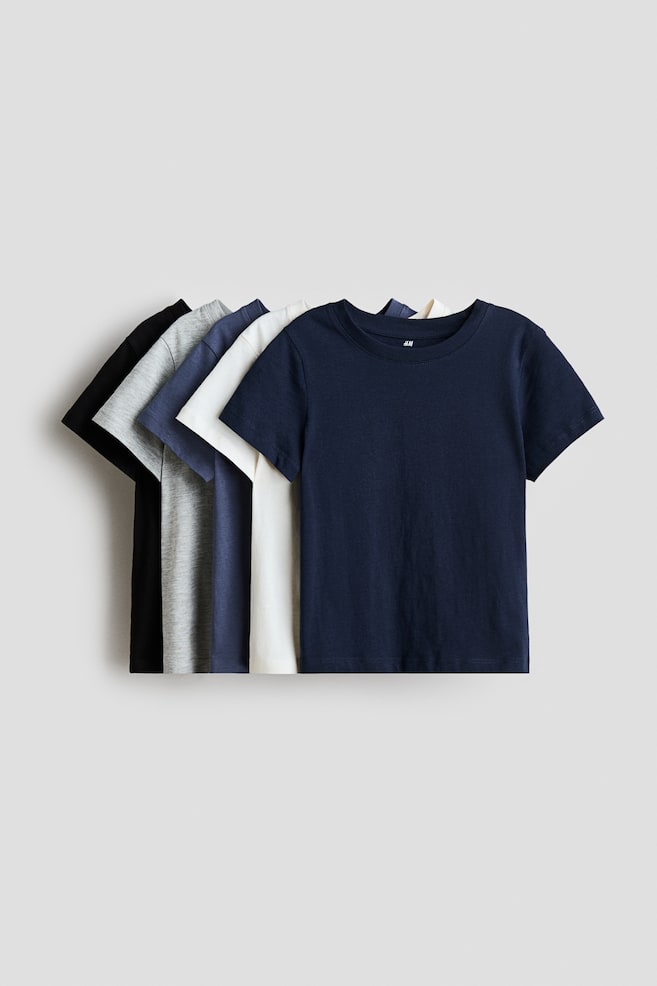 5-Pack Cotton T-Shirts - Blue/light gray melange/Blue/dark red/brown/Green/light blue/red/Red/striped/Navy blue/blue/Apricot/blue/Dark dusty green/dark brown/Dark green/striped/Blue/white/yellow - 1