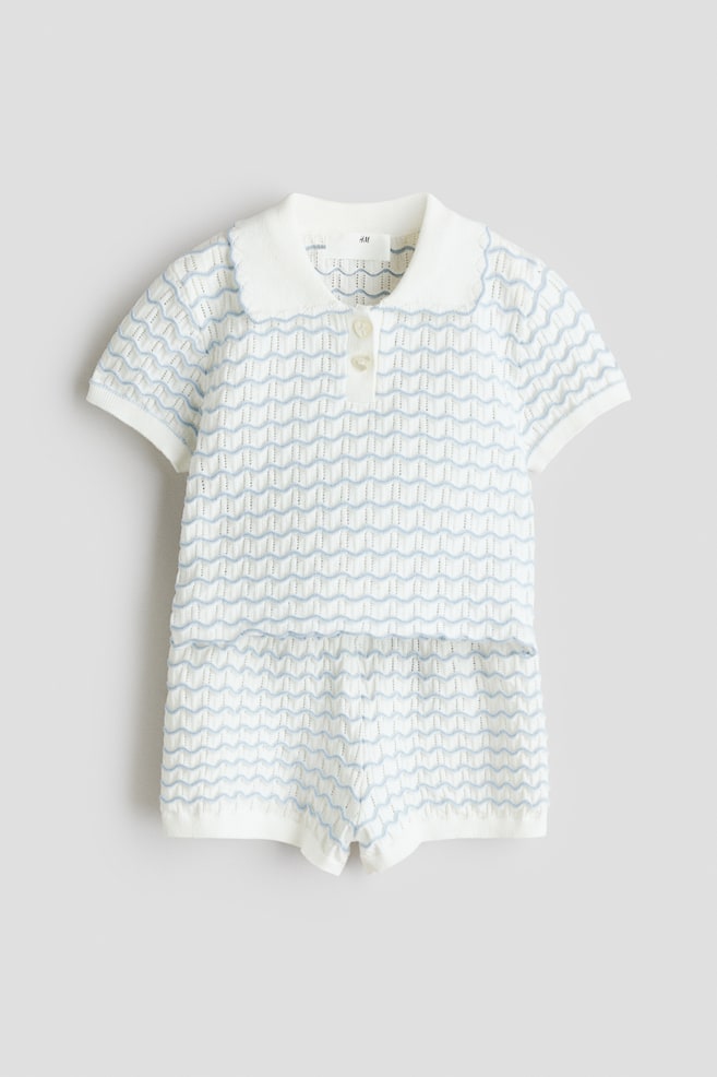 2-Piece Pointelle-Knit Set - White/zigzag pattern - 1