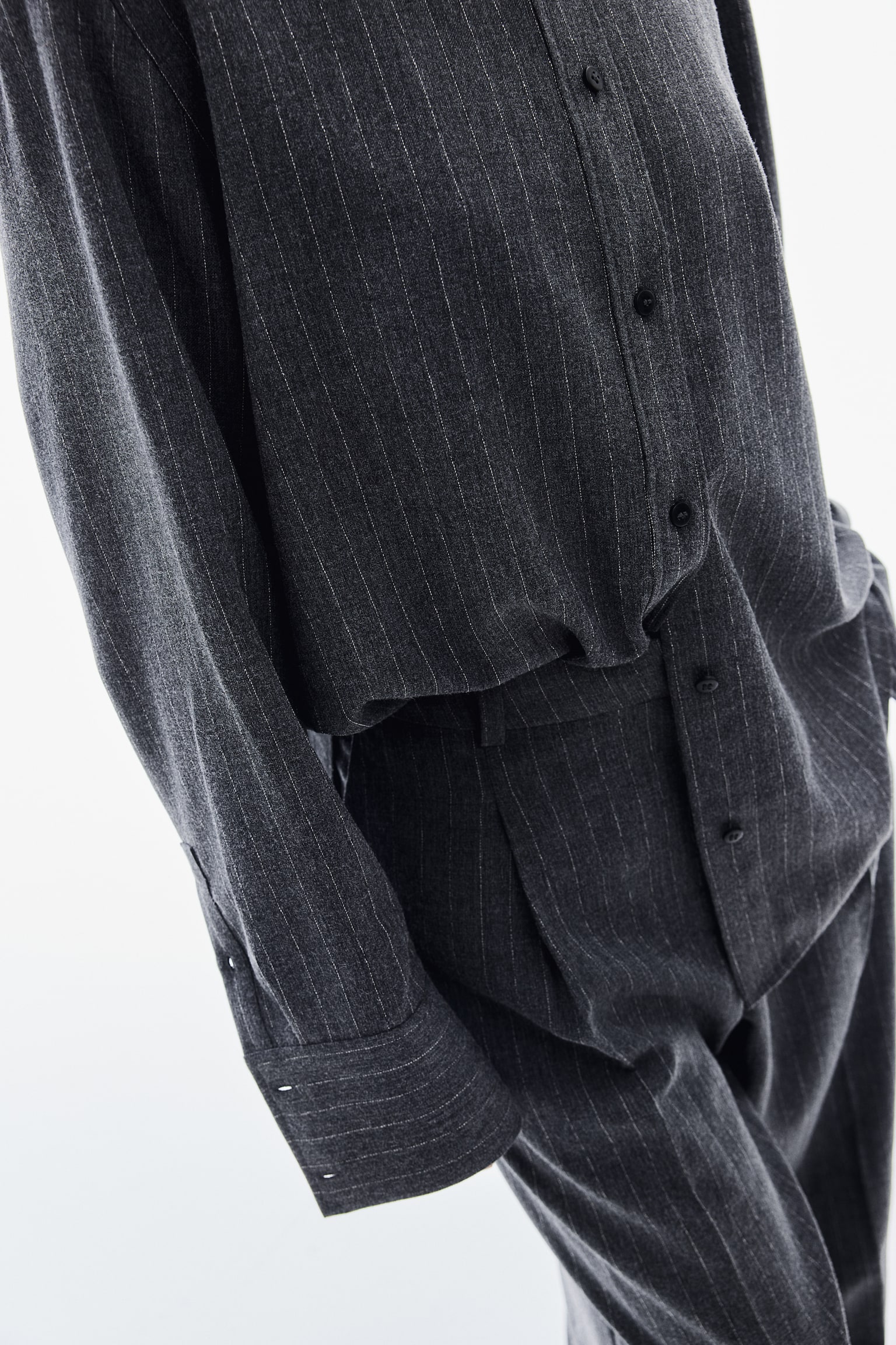 Loose-fit twill shirt - Dark grey/Pinstriped - 3