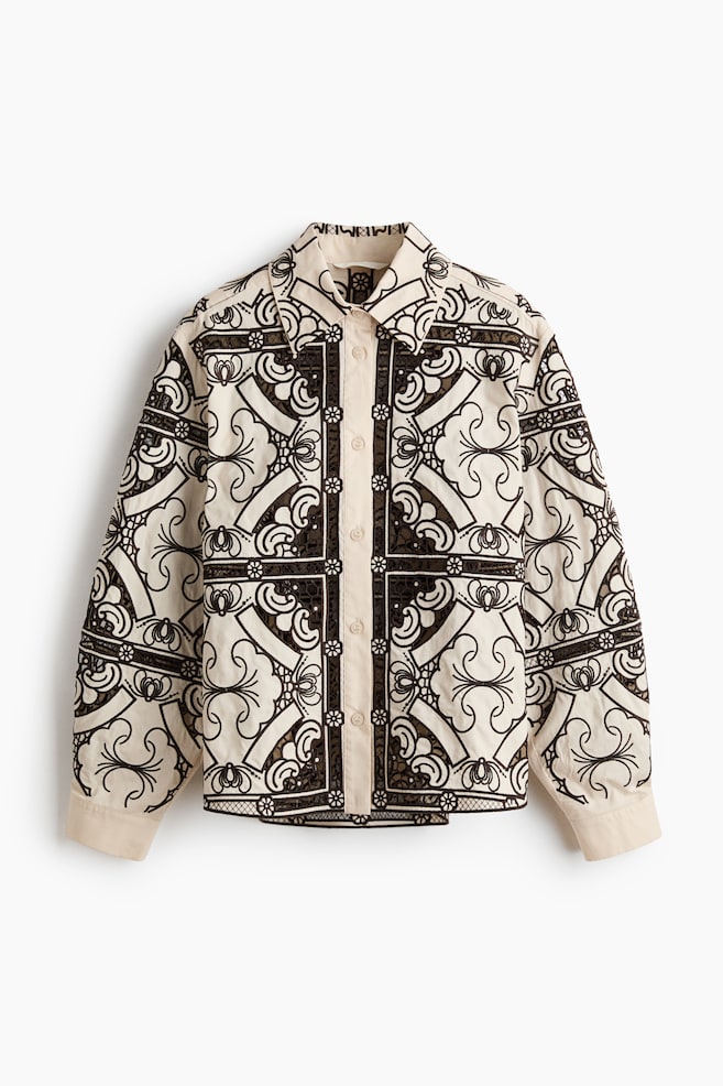 Veste avec broderie anglaise - Beige clair/marron foncé - 1