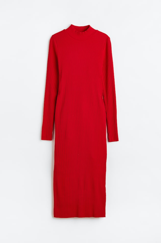 Ribbed turtleneck dress - Red - 1