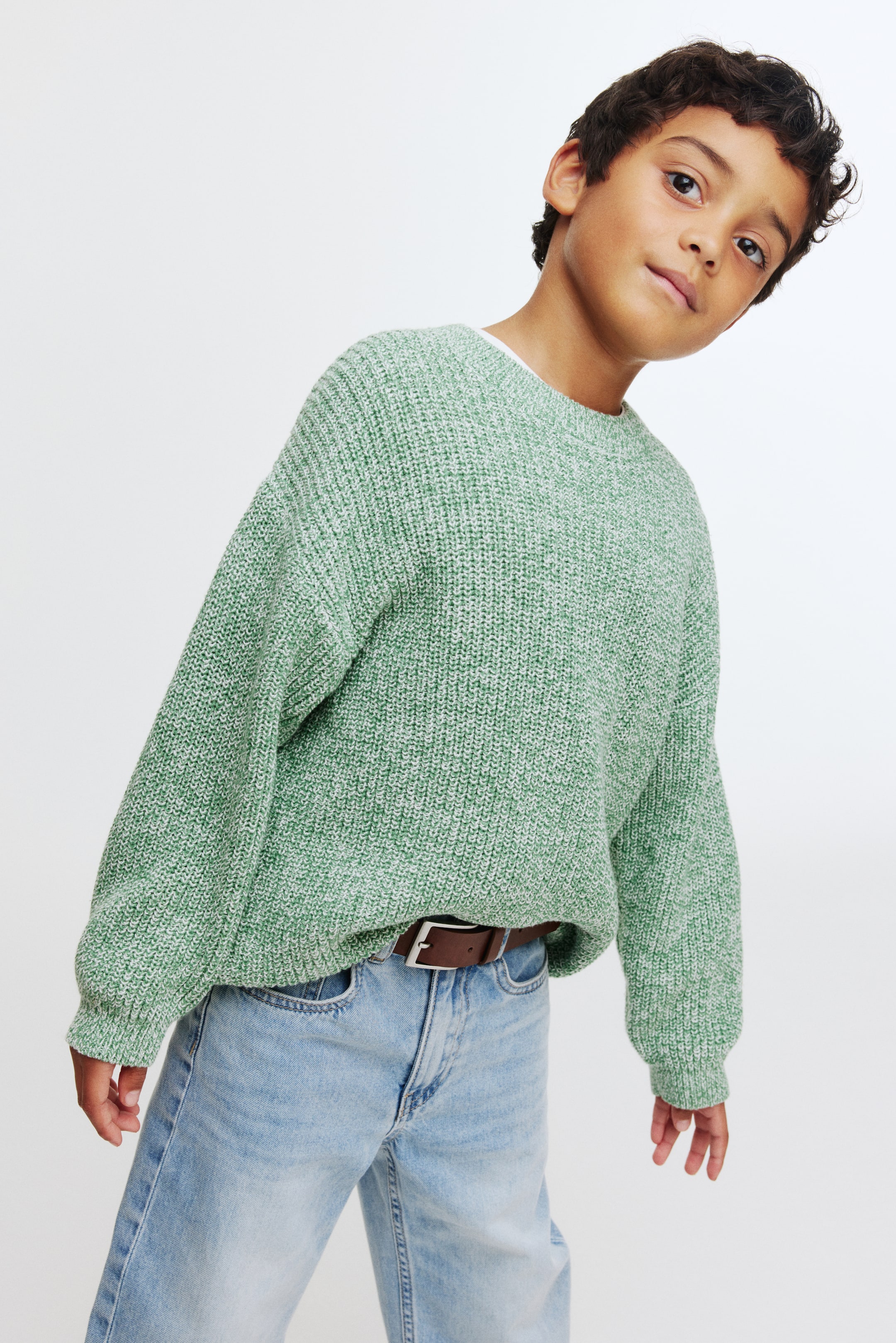 拡大画像を表示: パテントニットセーター - グリーンメランジ - Kids | H&M JP 2