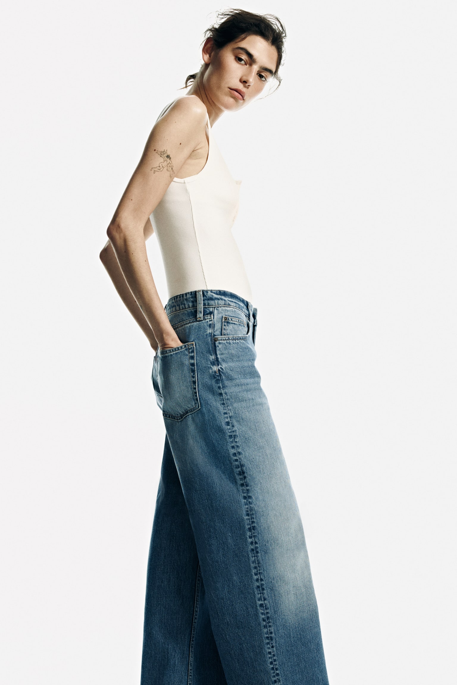 Jean ample taille hauteur classique - Bleu denim clair/Gris denim/Bleu denim - 4