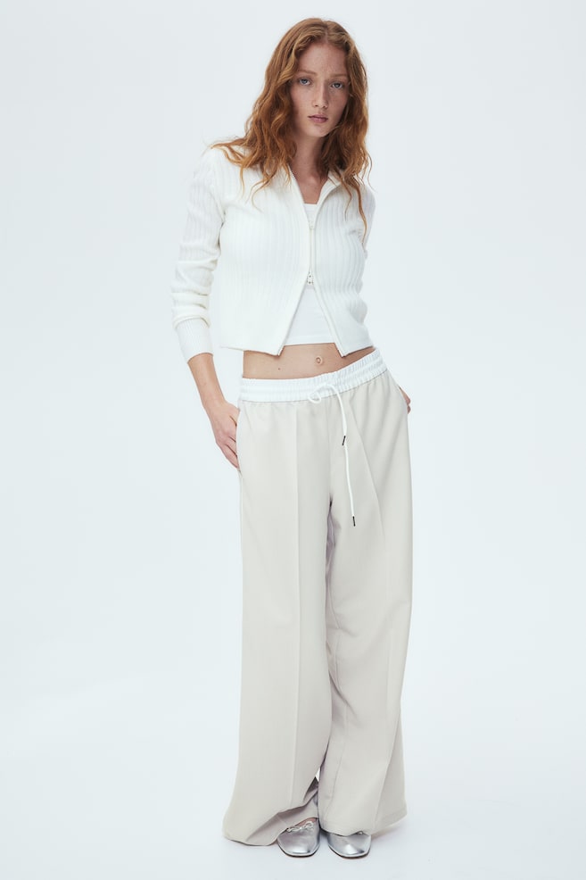Pantalon large avec taille élastique - Beige clair/Gris chiné/Noir/blanc - 4