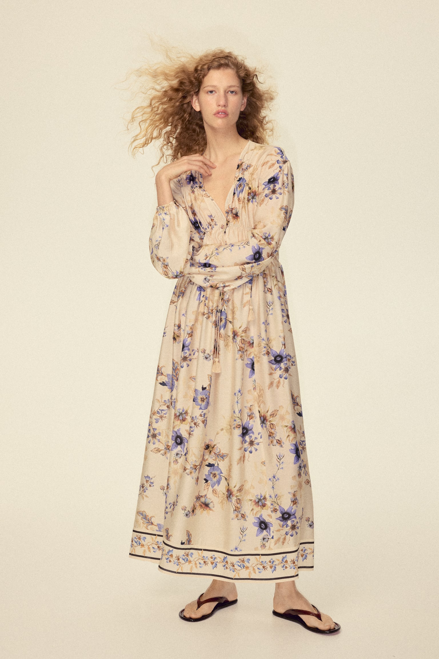 Printed tie-detail dress - Light beige/Floral/Black/Floral/Light blue/Floral - 1