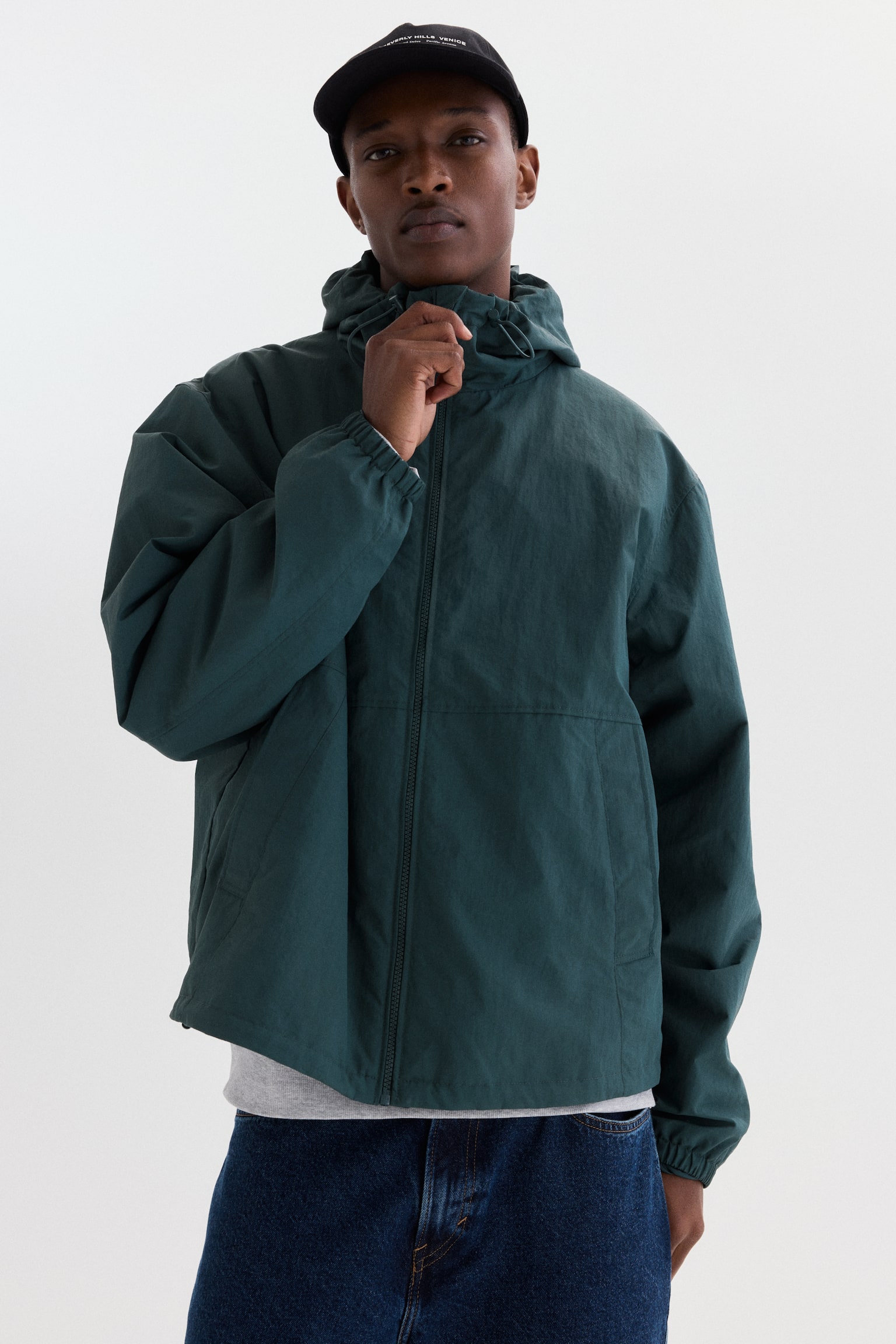 Water-repellent nylon windbreaker - Dark teal/Grey - 1