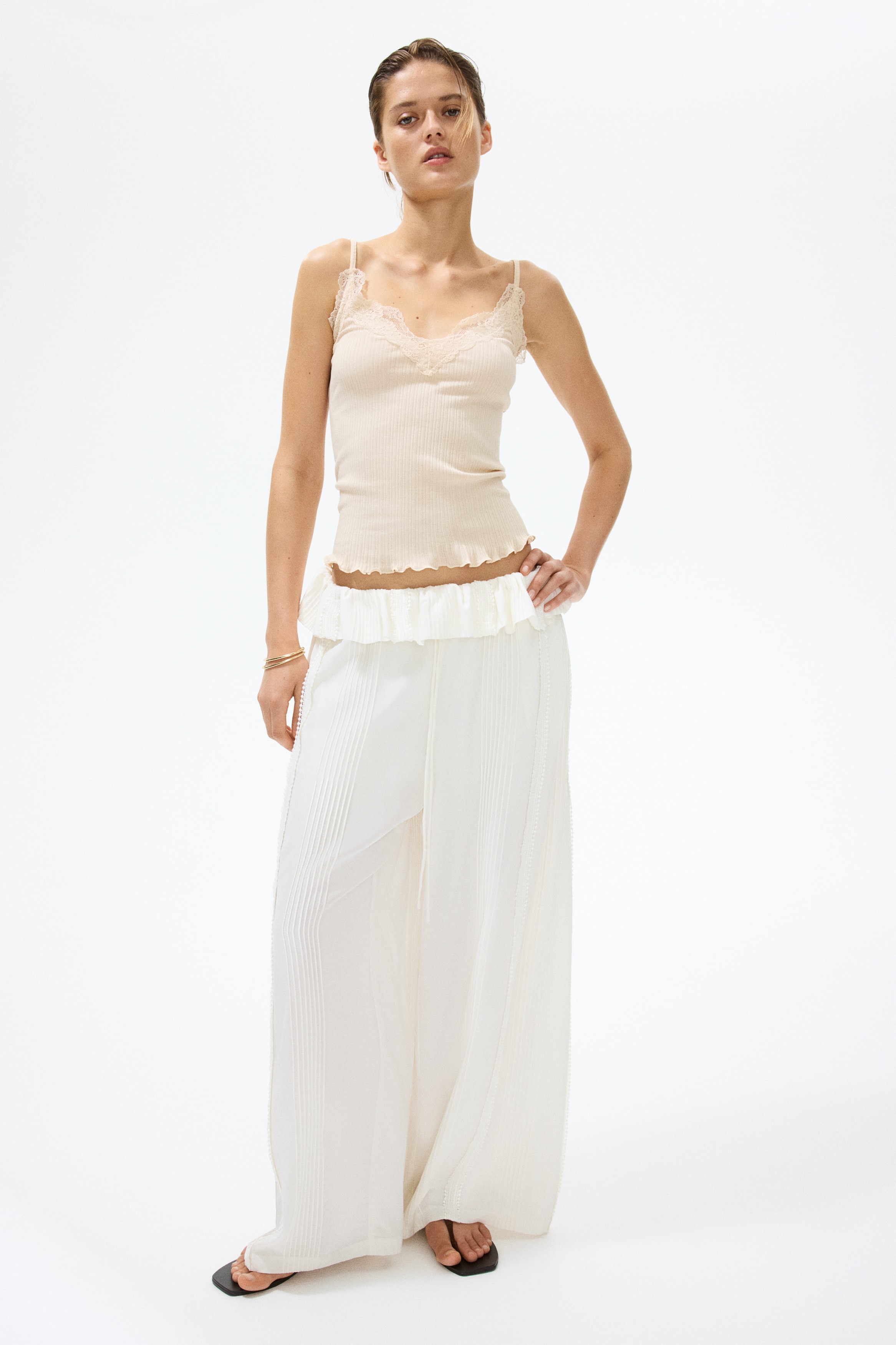 H&M Lace-Trimmed Pointelle-Knit Top | Pacific City