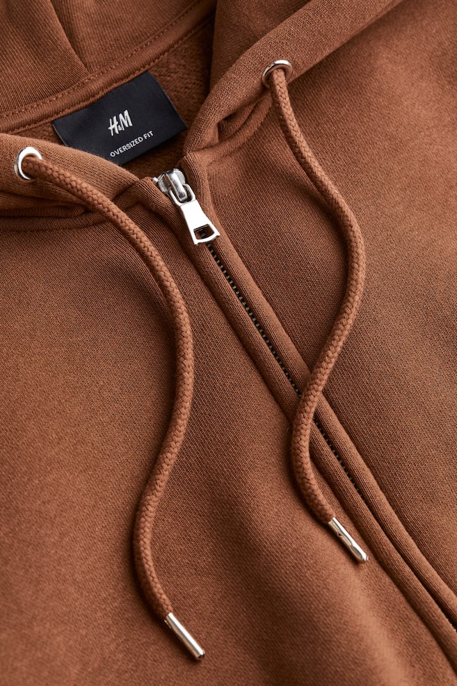 Oversized Fit Zip-through hoodie - Brown/Black/Beige - 3