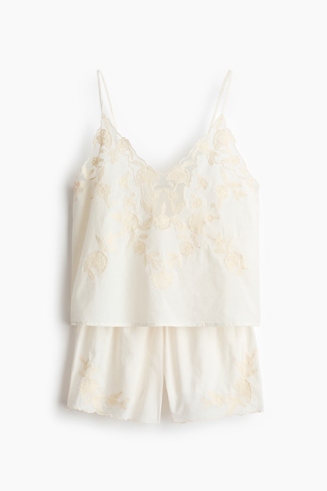 Pijama de algodón con diseño bordado - Crema/Negro - 1