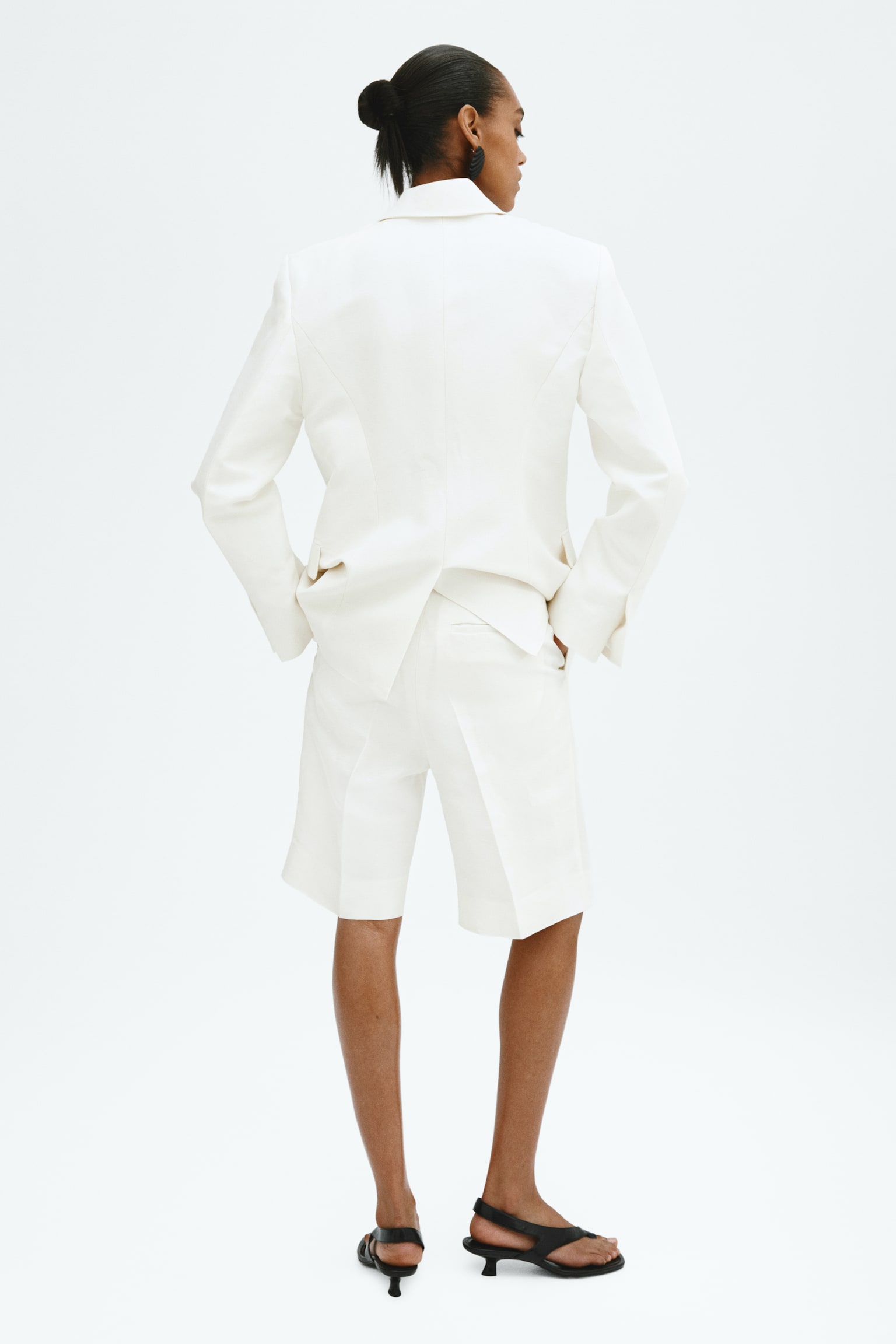 Linen-blend Bermuda shorts - White - 3