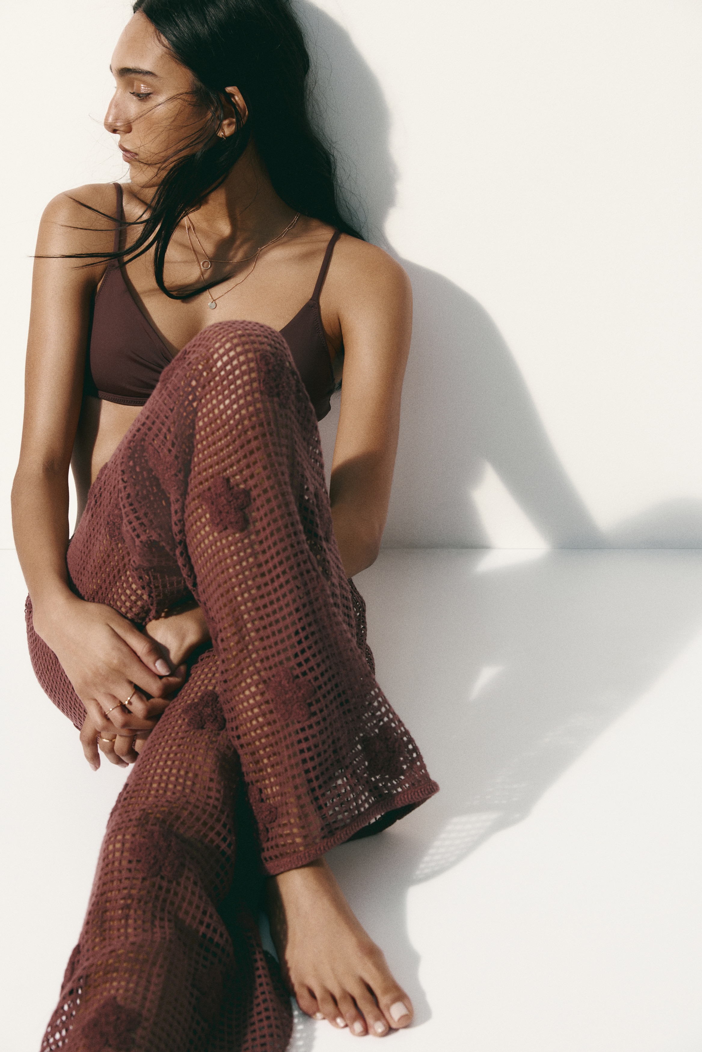 Katoenen strandbroek met applicaties - Donkerbruin