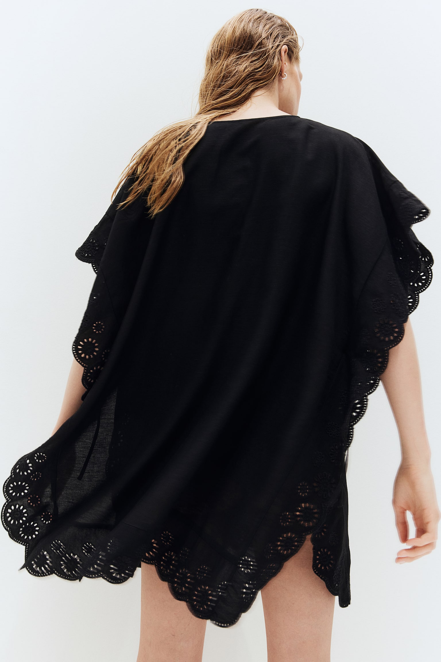 Broderie Anglaise Beach Kaftan - Black/White - 6