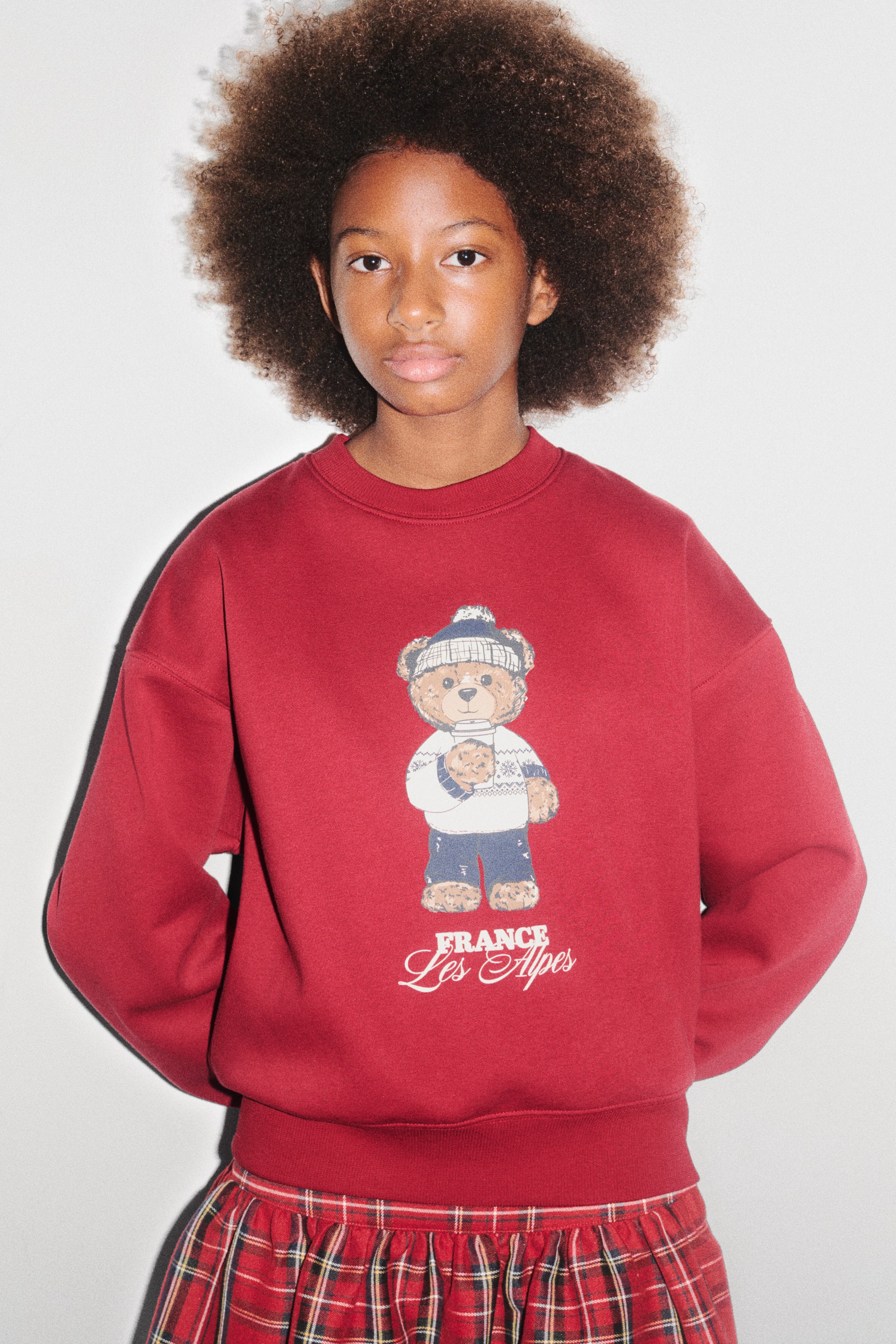 View larger image: Brushed-inside sweatshirt - Dark red/Teddy bear - Kids | H&M 1