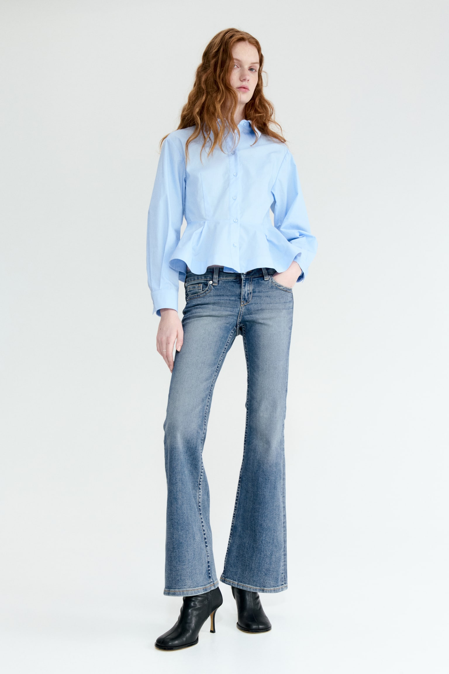 Flared Low Waist Jeans - Denim blue/Light denim blue/White - 1