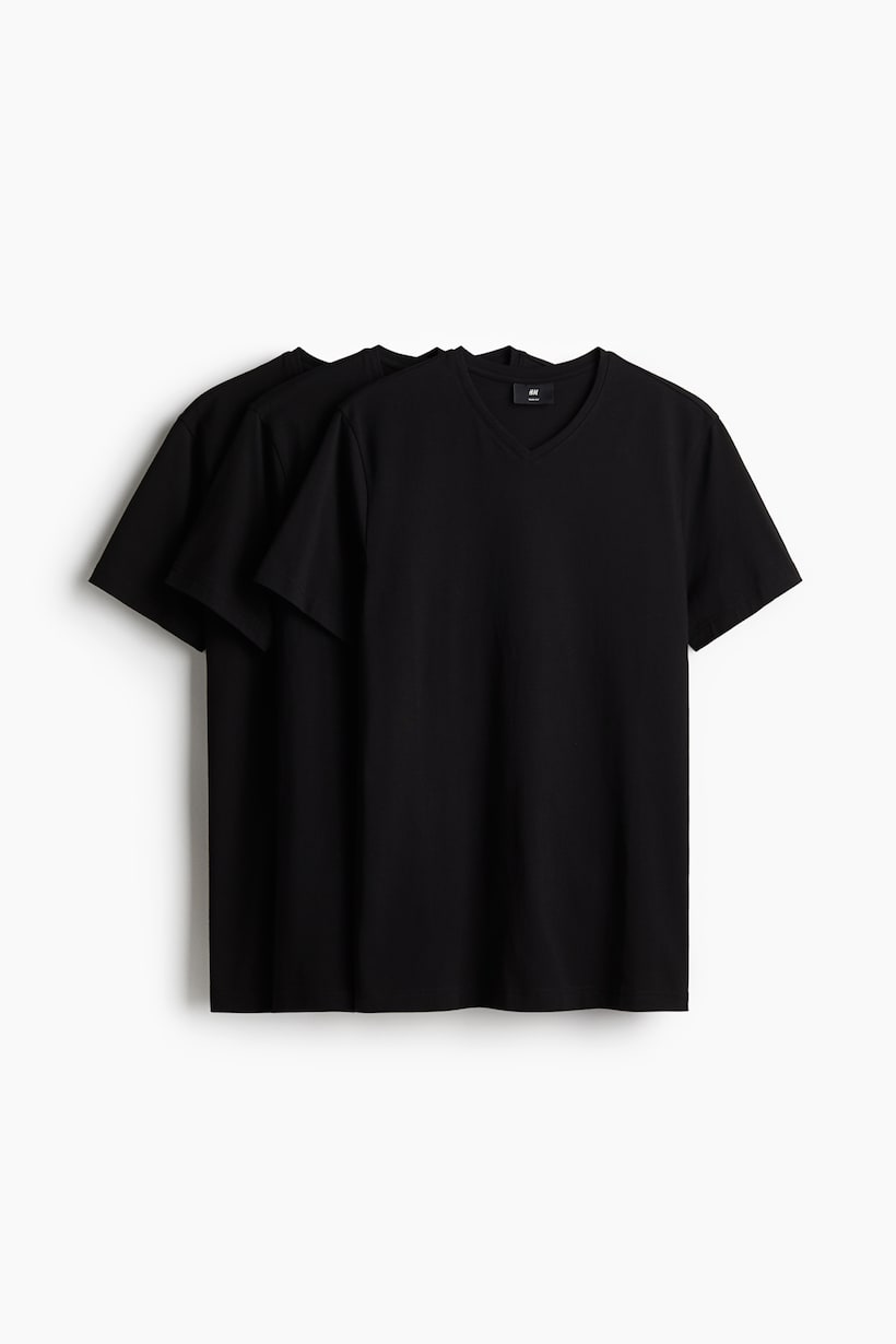 3-pack Slim-Fit V-Neck T-Shirts - Black - Men | H&M US