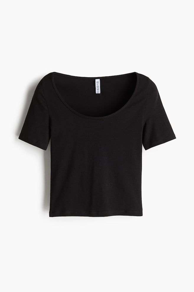 Cropped-T-Shirt mit U-Ausschnitt - Schwarz/Cremefarben - 1