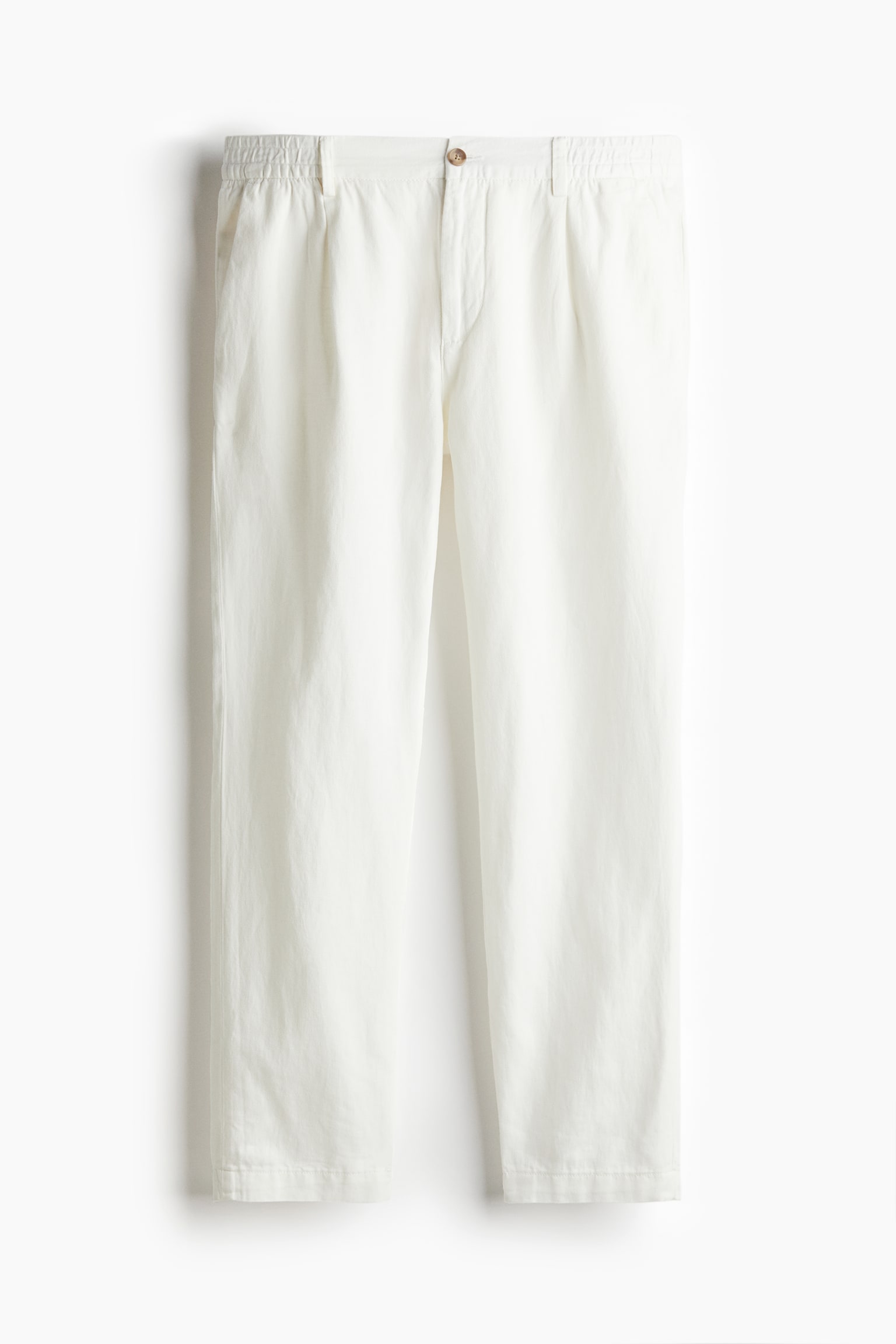 Regular Fit Linen-blend trousers - White/Dark beige - 2