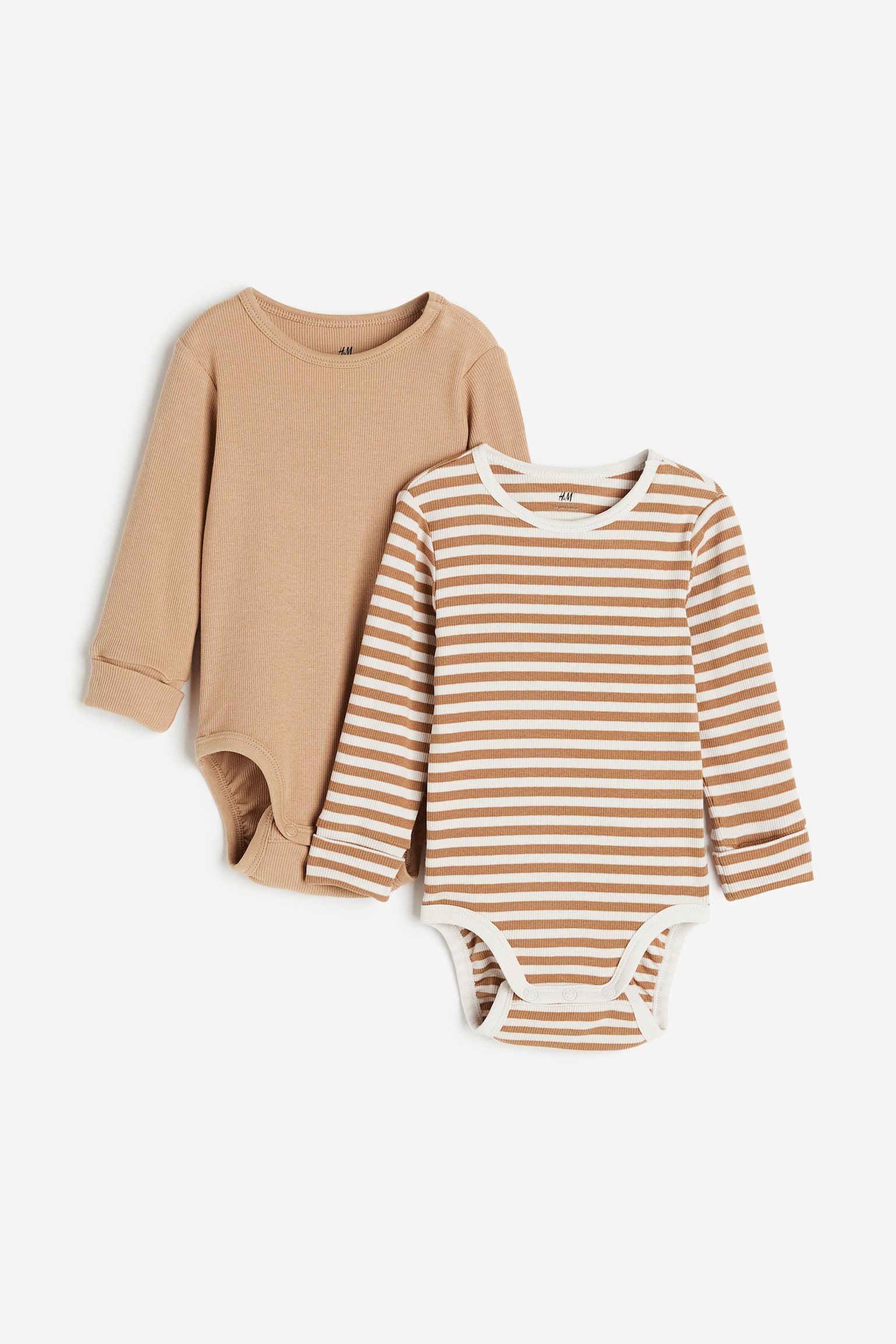 2-pack Long Sleeve Bodysuits - Beige/Stripe/Light beige/Black/Blue/Dark blue/Grey marle/White/Light grey marle/Stripe - 1