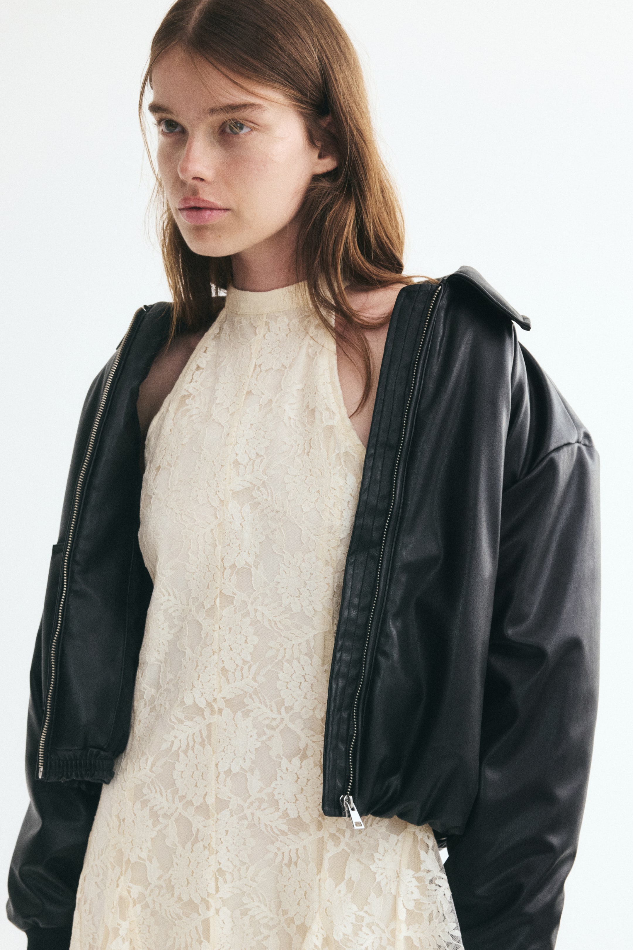 Lace Dress with Godet Pleats