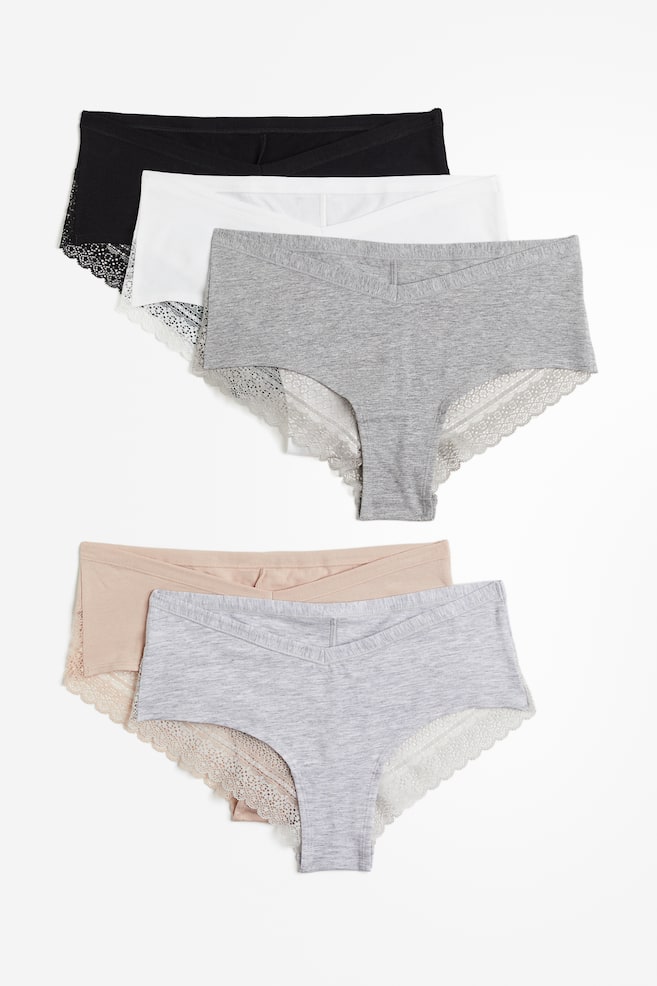 MAMA 5-pack lace-trimmed cotton hipster briefs - Grey marl/Black - 1