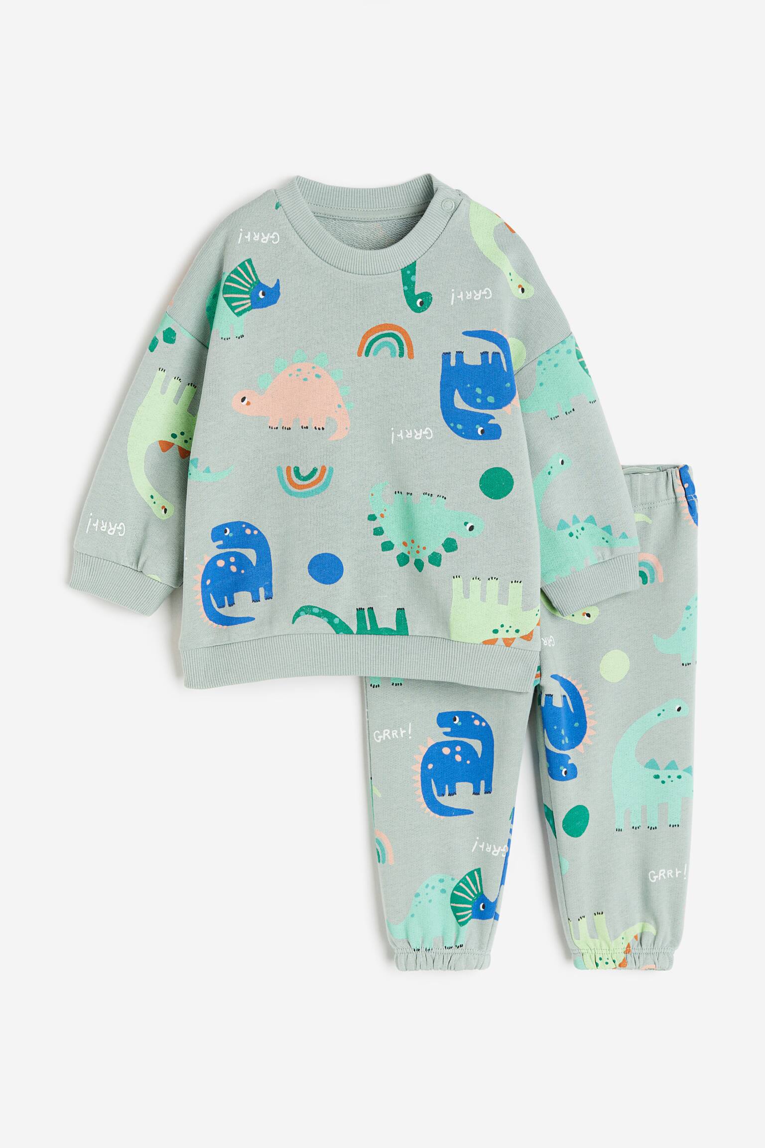 2-piece Sweat Set - Light green/Dinosaurs/Light beige/Spot/Dark grey/NYC - 1