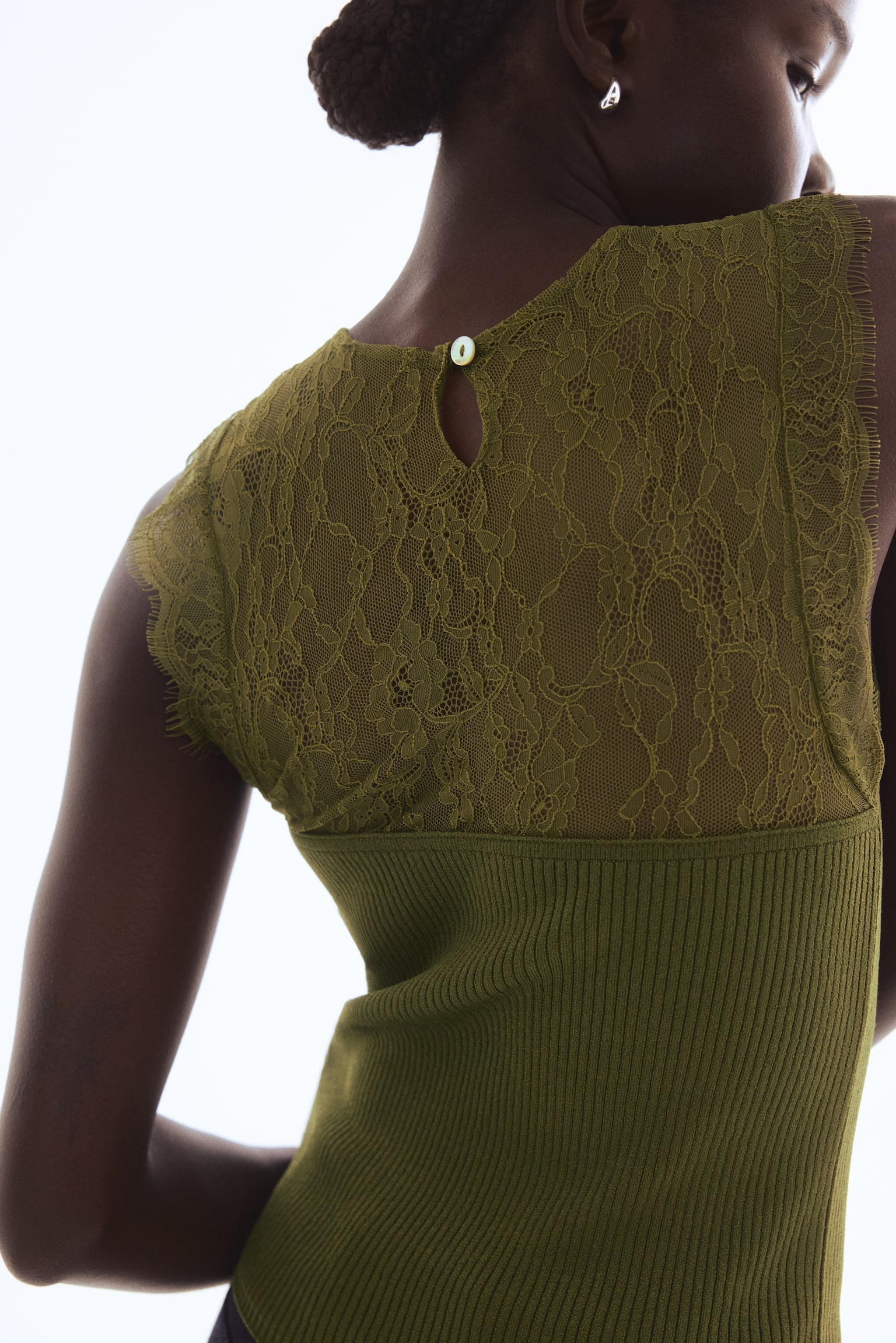 Lastik Örgülü Üst - Koyu yeşil/Krem - 3