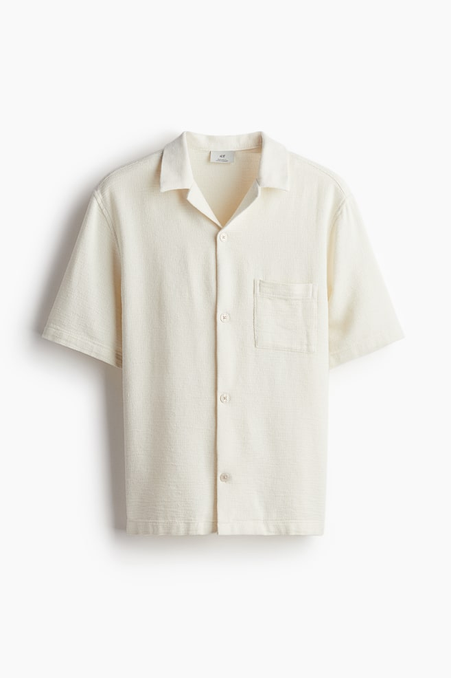 Regular Fit Textured resort shirt - Cream/Navy blue - 1