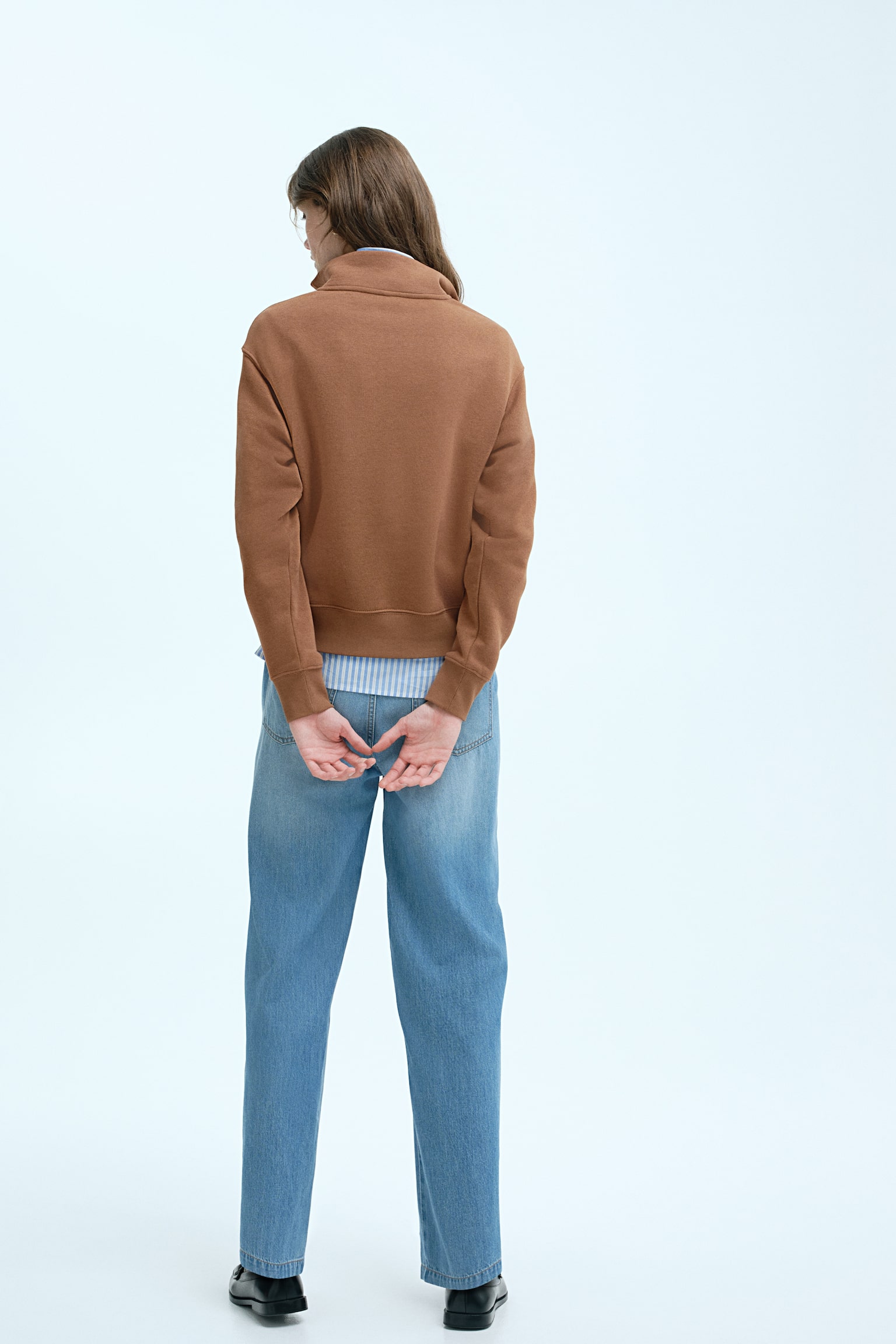 Zip-top sweatshirt - Brown/Navy blue/Light beige - 3