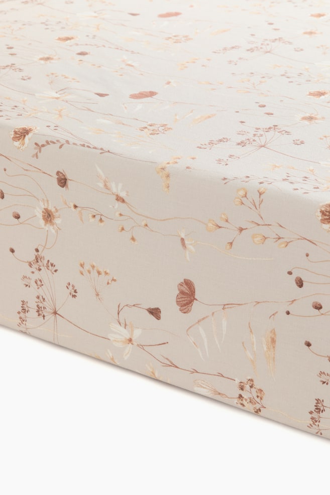 Patterned cotton fitted sheet - Light beige/Floral/White/Floral/White/Blue floral - 1