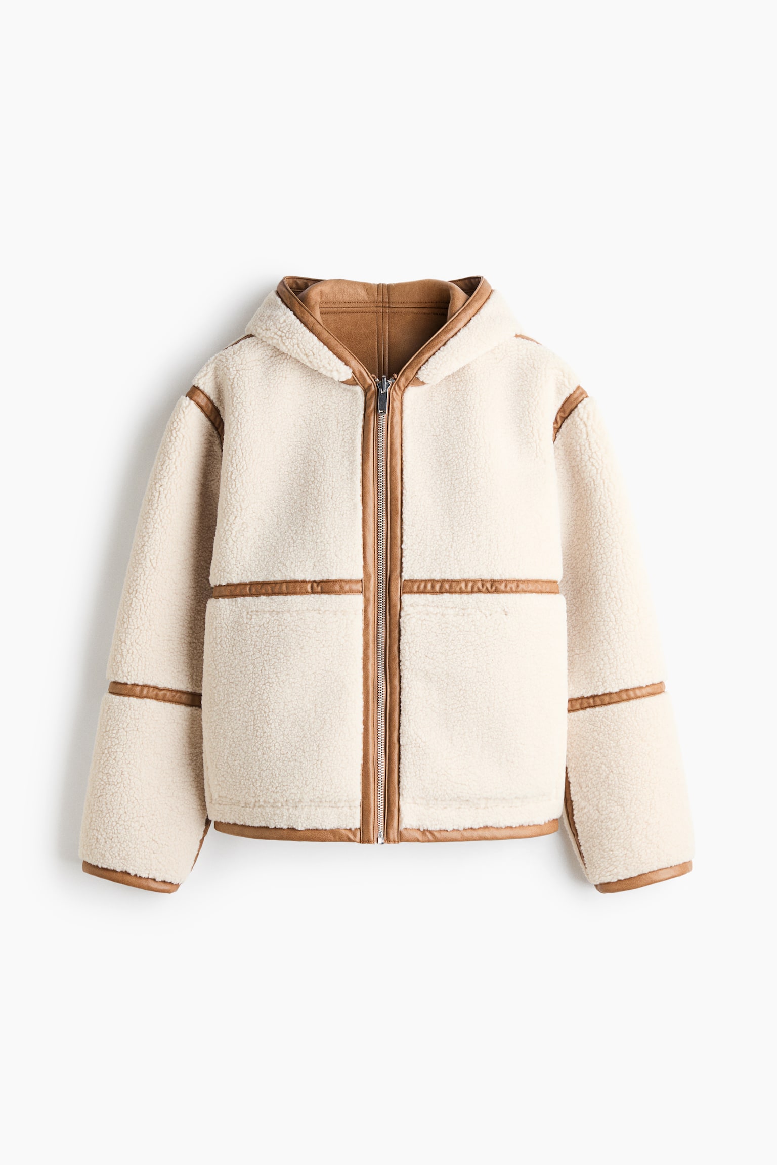 Мужская куртка H&M Reversible Aviator, цвет: Коричневый / Кремовый — фото 2