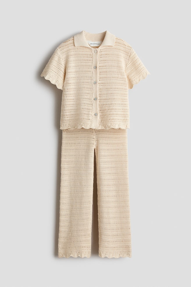 2-piece Pointelle-Knit Cotton Set - Light beige - 1