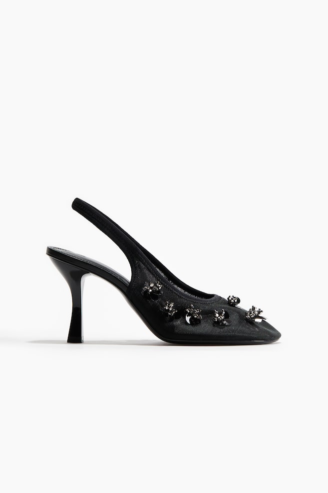Verzierte Slingbacks aus Mesh - Schwarz - 1