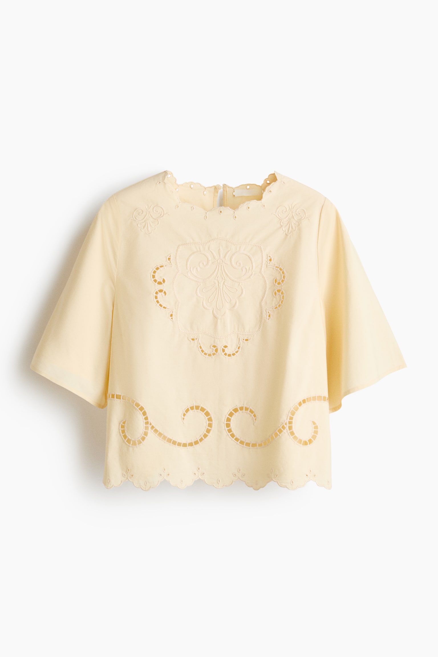 Broderie anglaise cotton blouse - Light yellow