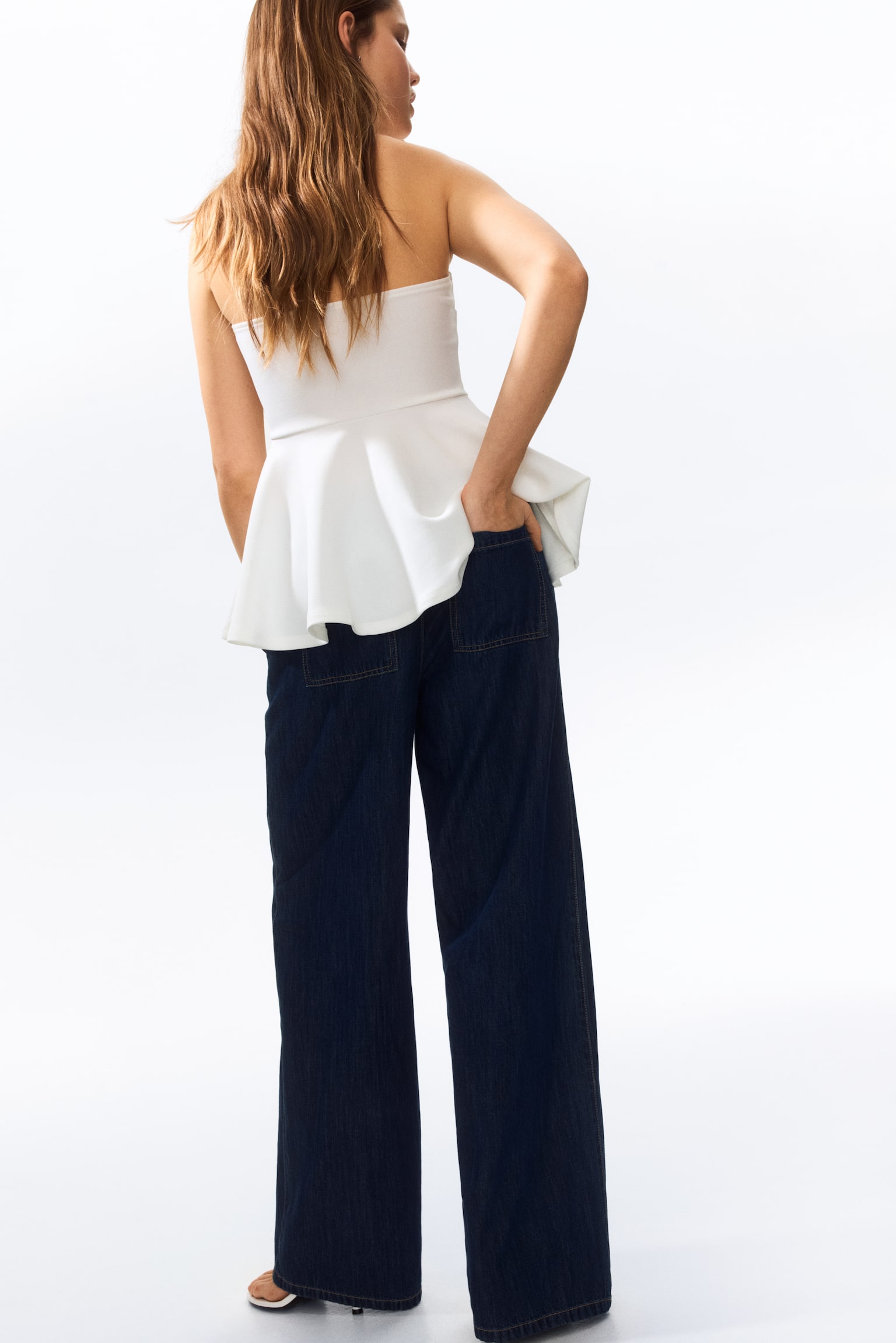 Denim pull-on trousers - Dark denim blue/Light beige/Striped/Light grey/Denim blue - 3