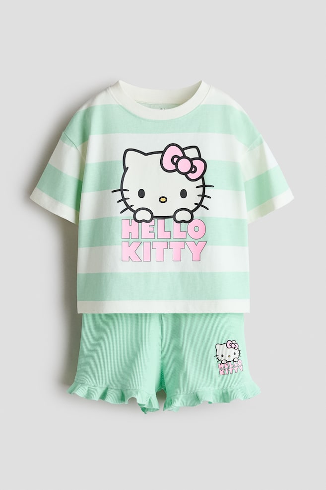 2-Piece Printed Cotton Set - Green/Hello Kitty - 1