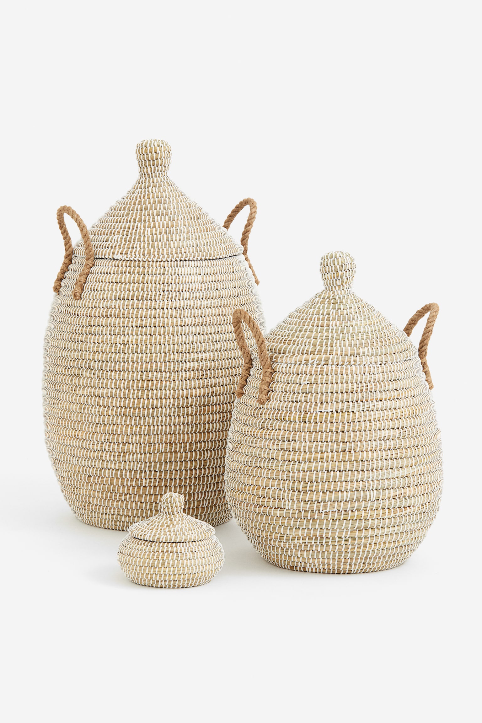 Lidded storage basket - Beige/White - 3