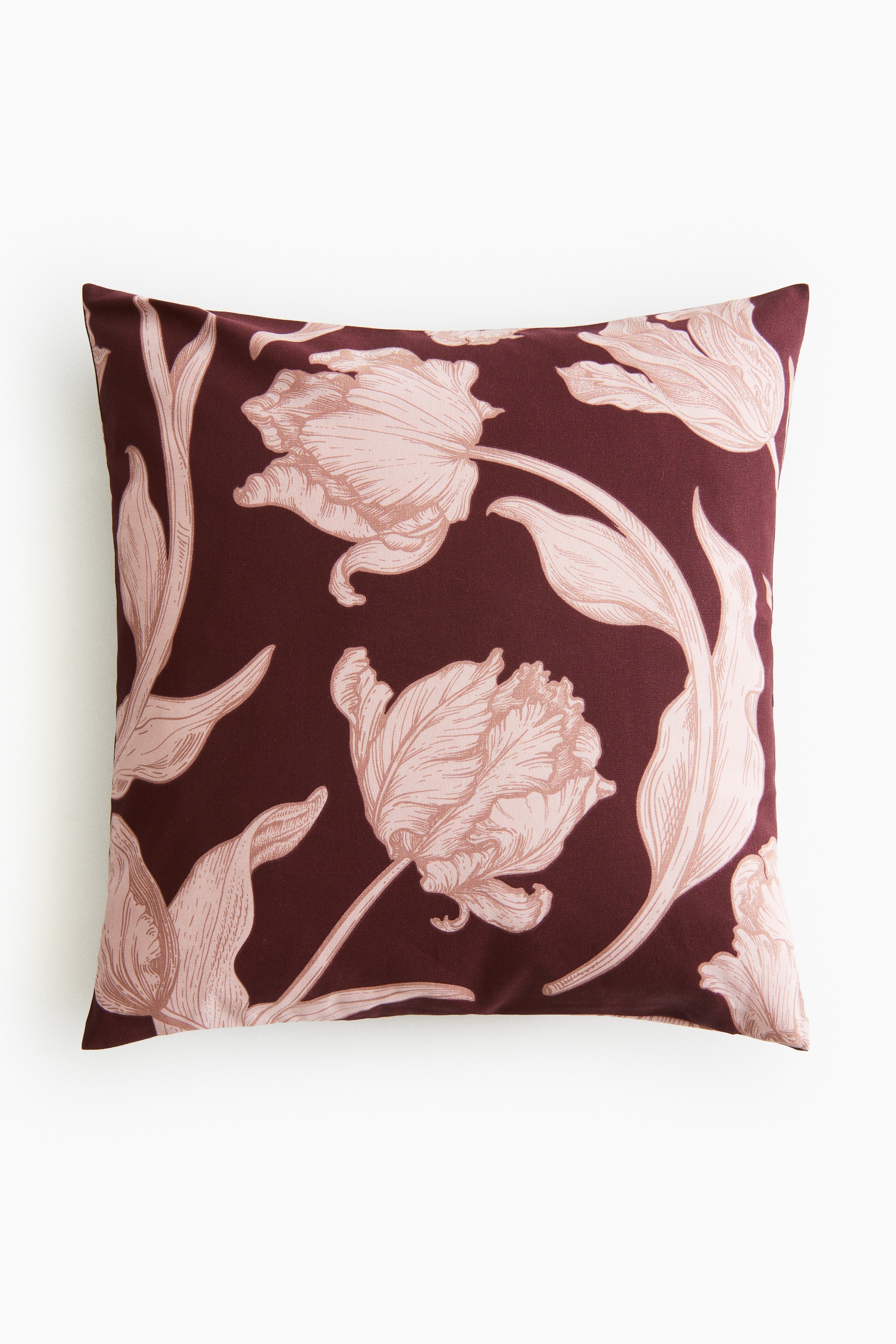 H&M Home  - Patterned cotton cushion cover - Burgundy/Floral - size: 50x50