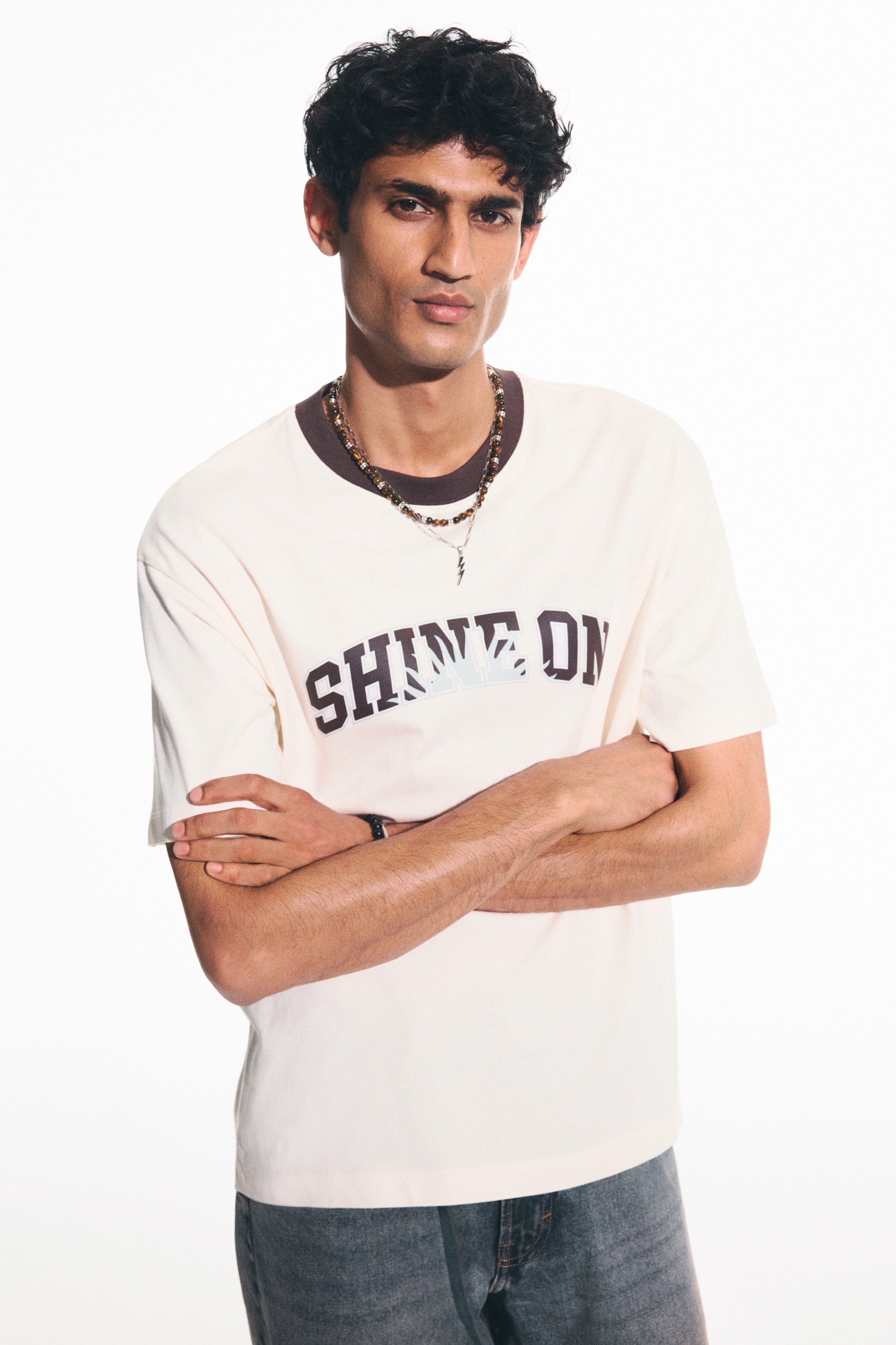 Loose Fit Printed T-shirt - Cream/Shine On