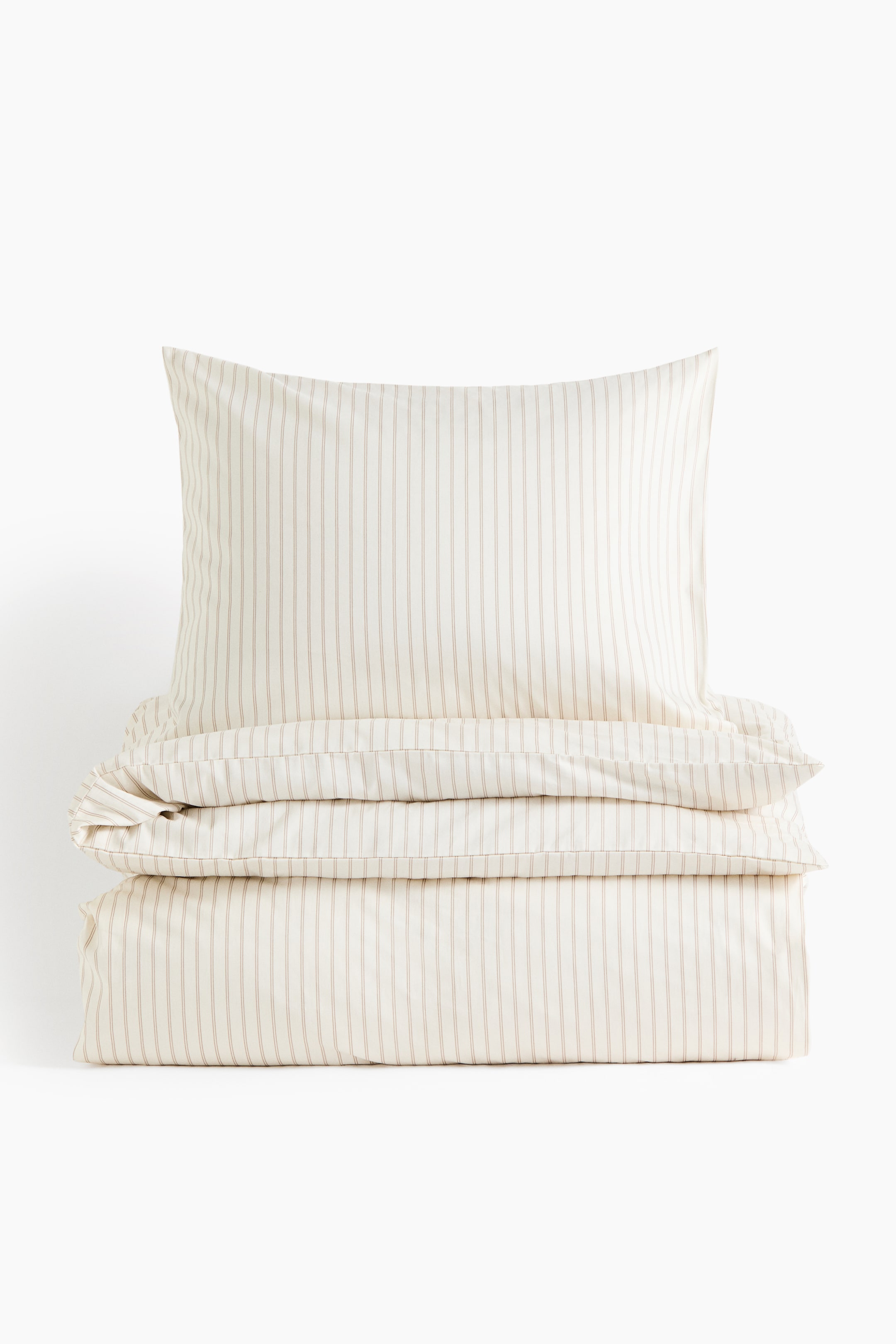 View larger image: Cotton sateen single duvet cover set - White/Beige striped - Home All | H&M 1